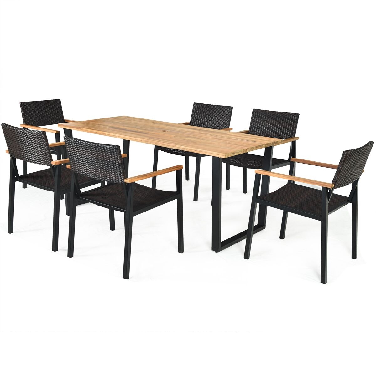Mondawe 7 Pieces Outdoor Patio Rattan Dining Furniture Table Set with Wicker Chairs-Mondawe
