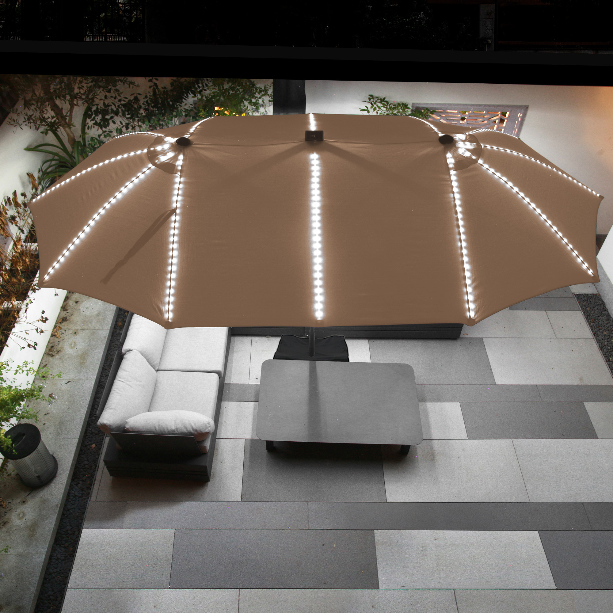 15ft Rectangular Dual-Sided Patio Fiberglass Ribs Umbrella with LED Lights