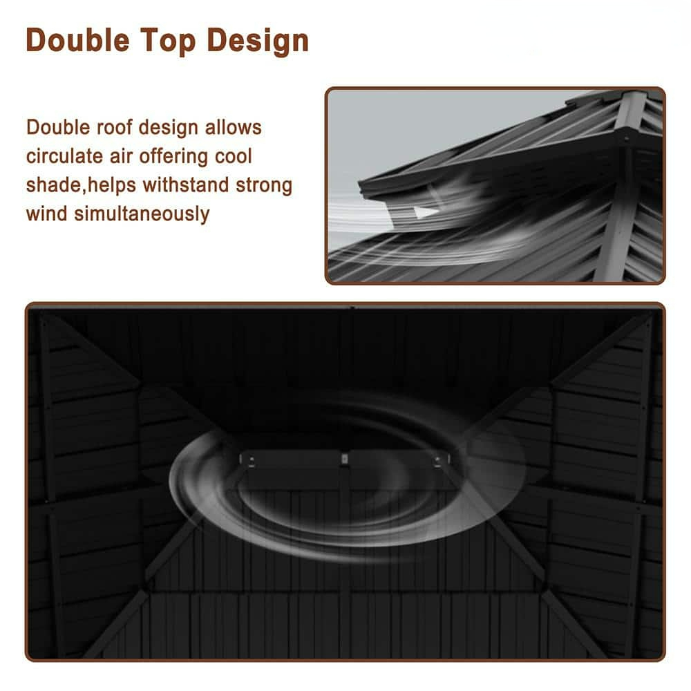 10x12 ft Double Roof Hard Top Aluminum Frame Gazebo with Netting