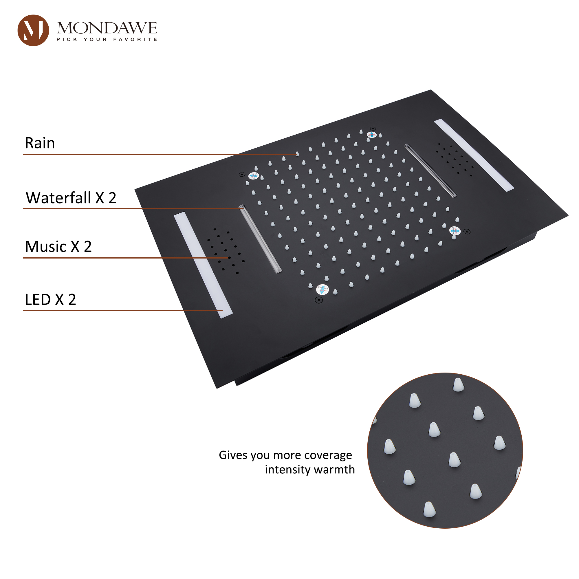 Mondawe Luxury 4-Way Thermostatic Shower System with LED and Music Player-Mondawe