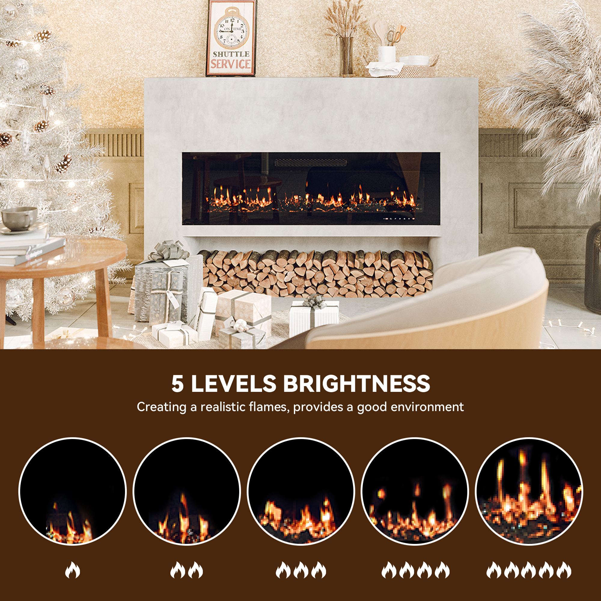 5000 Maximum BTUs 30/36/50/42/60/72 Inch W Black Fan-forced Electric Heater Fireplace