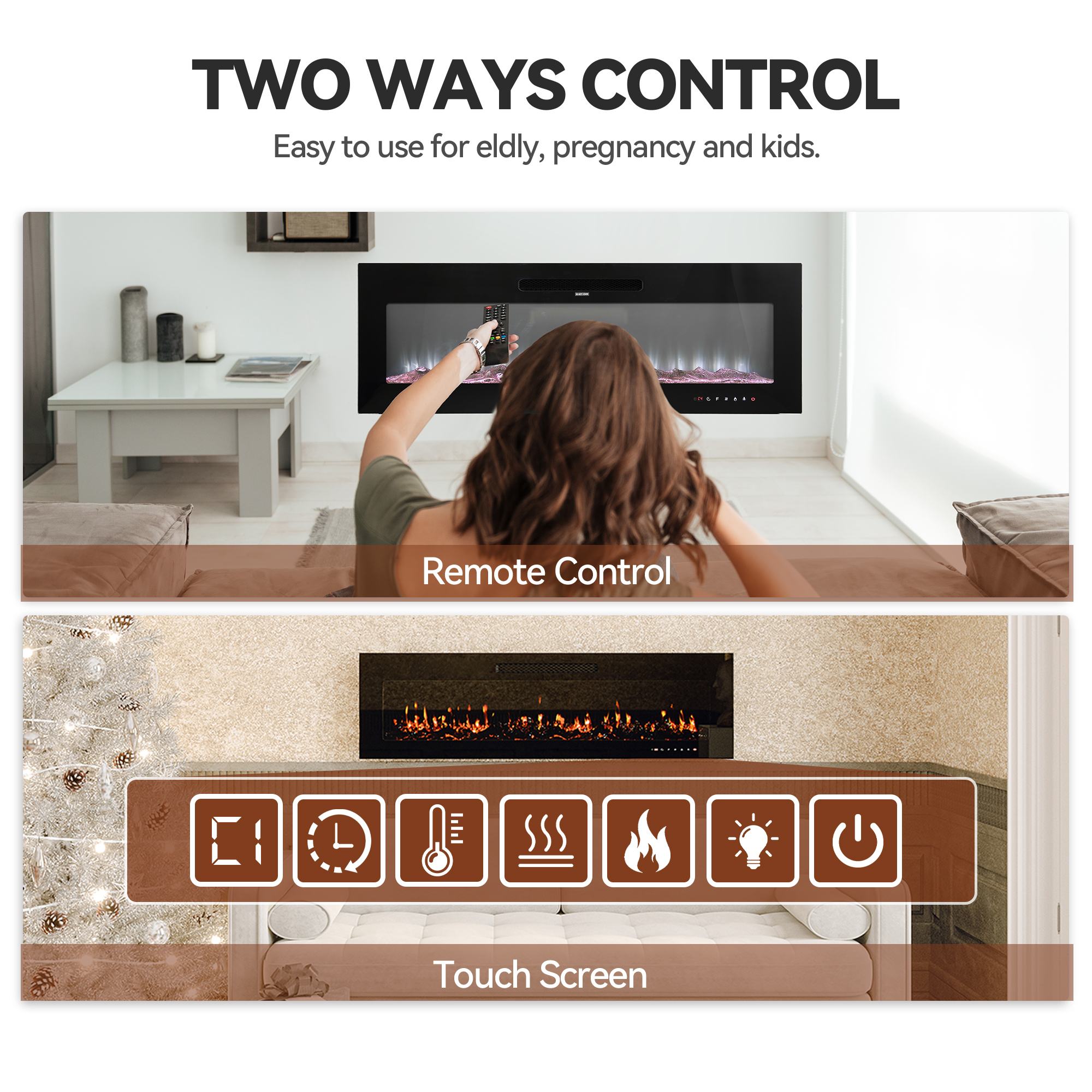 5000 Maximum BTUs 30/36/50/42/60/72 Inch W Black Fan-forced Electric Heater Fireplace