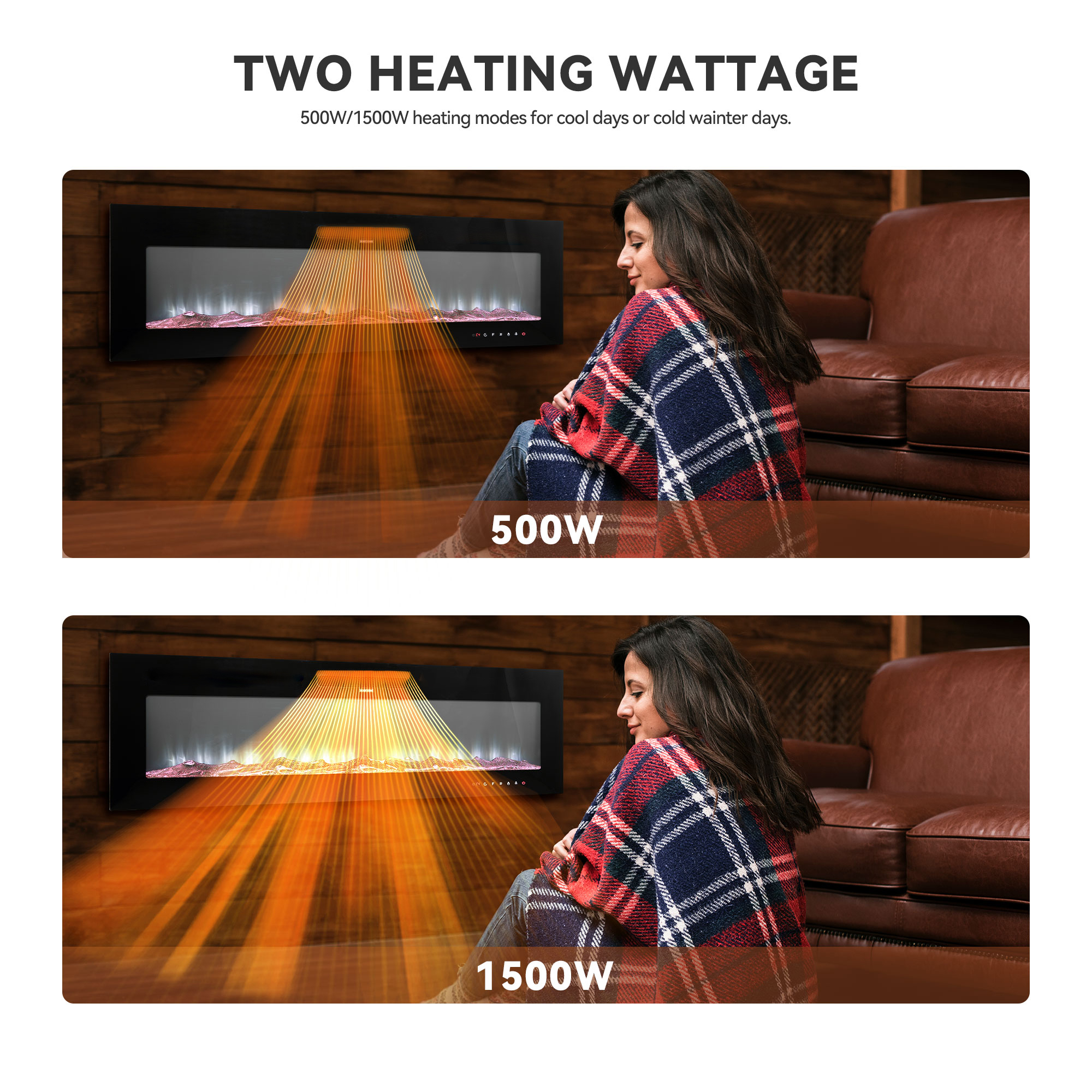 5000 Maximum BTUs 30/36/50/42/60/72 Inch W Black Fan-forced Electric Heater Fireplace