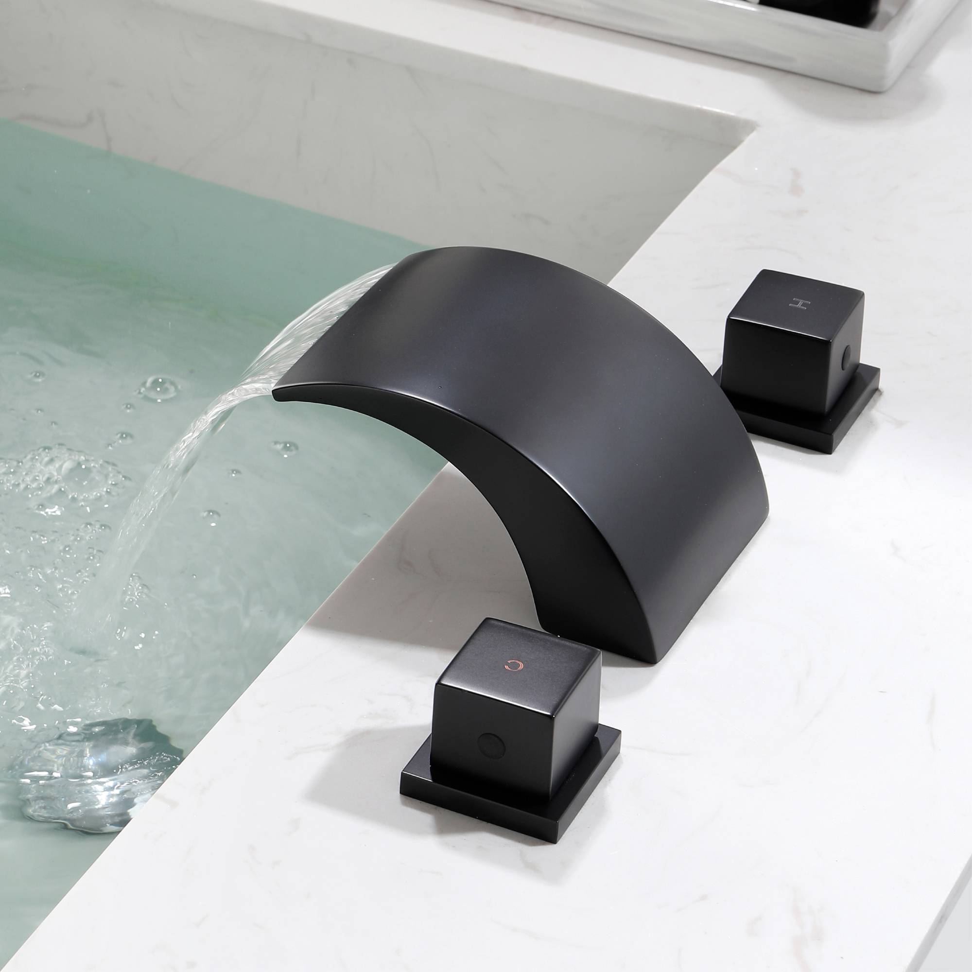 Mondawe Double Handle 8-Inch Center Wide-Spread Bathroom Faucet in Nickel/Gold/Black-Mondawe