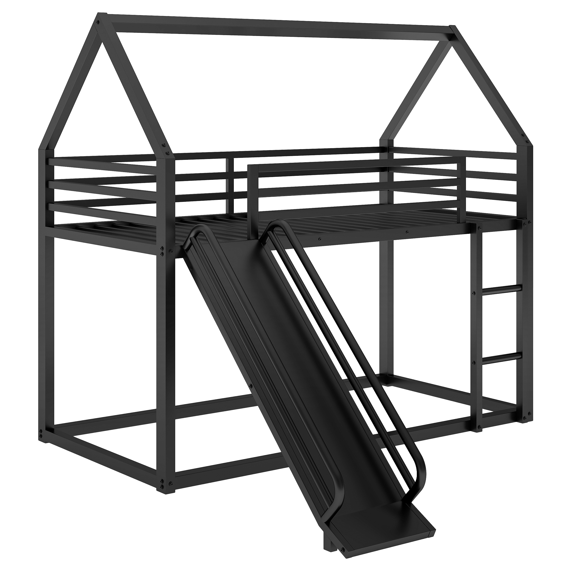 Twin over Twin House Bunk Bed with Ladder and Slide,White/Black