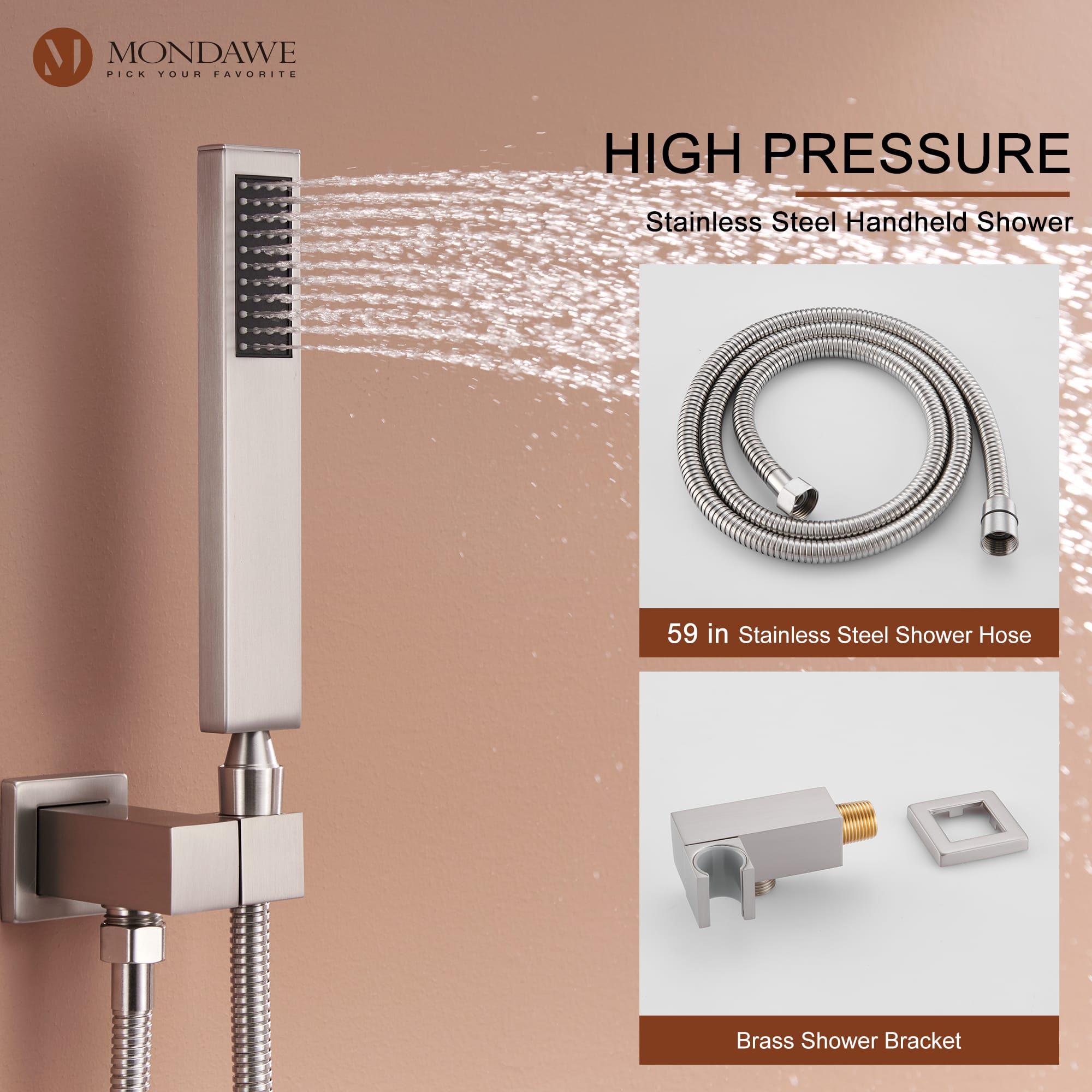 Mondawe Ceiling Mount Thermostatic Rainfall Shower System Set with Hand Held Shower Head and 6 Body Jets-Mondawe