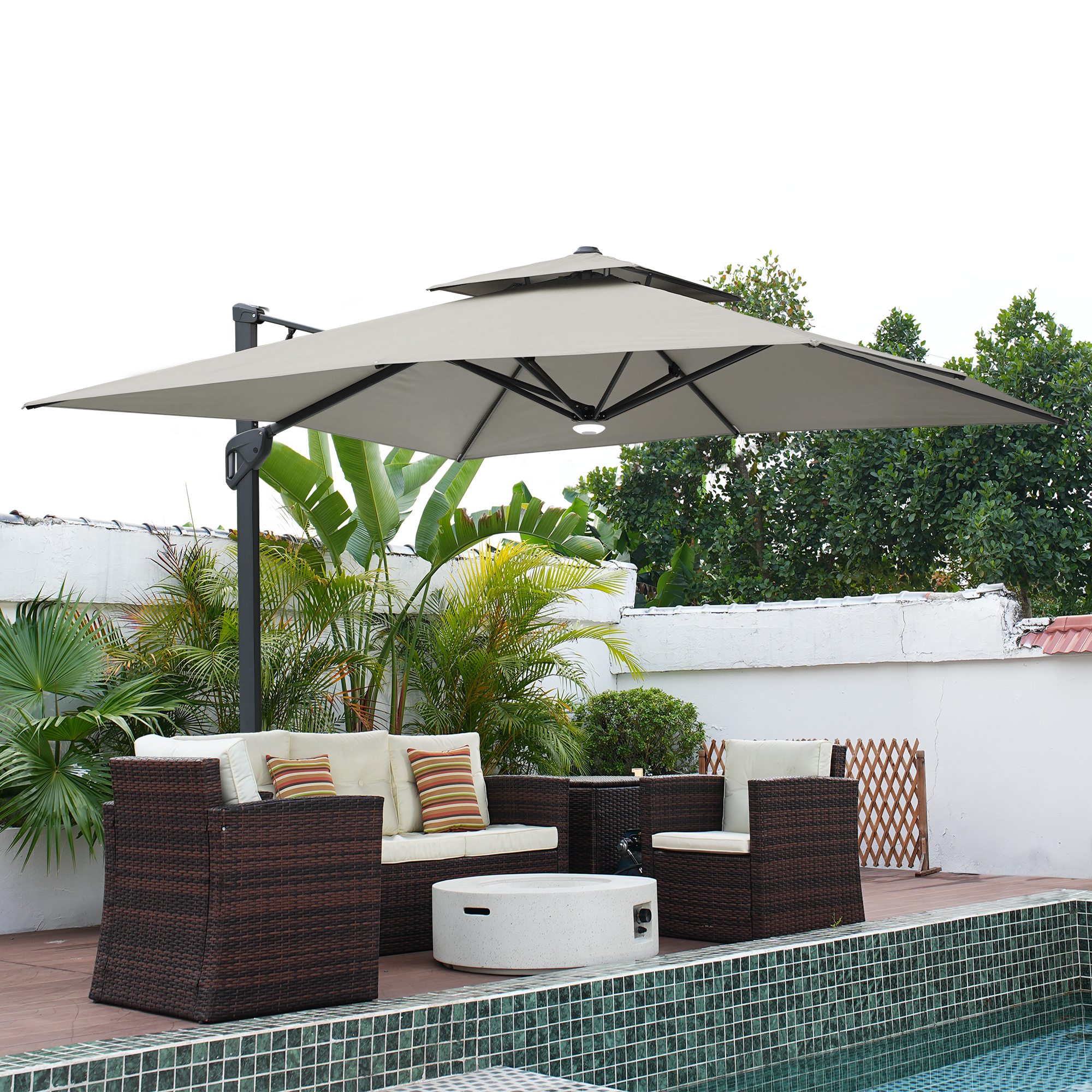 Cantilever Patio Umbrella with Base 10 ft Aluminum Outdoor Umbrellas