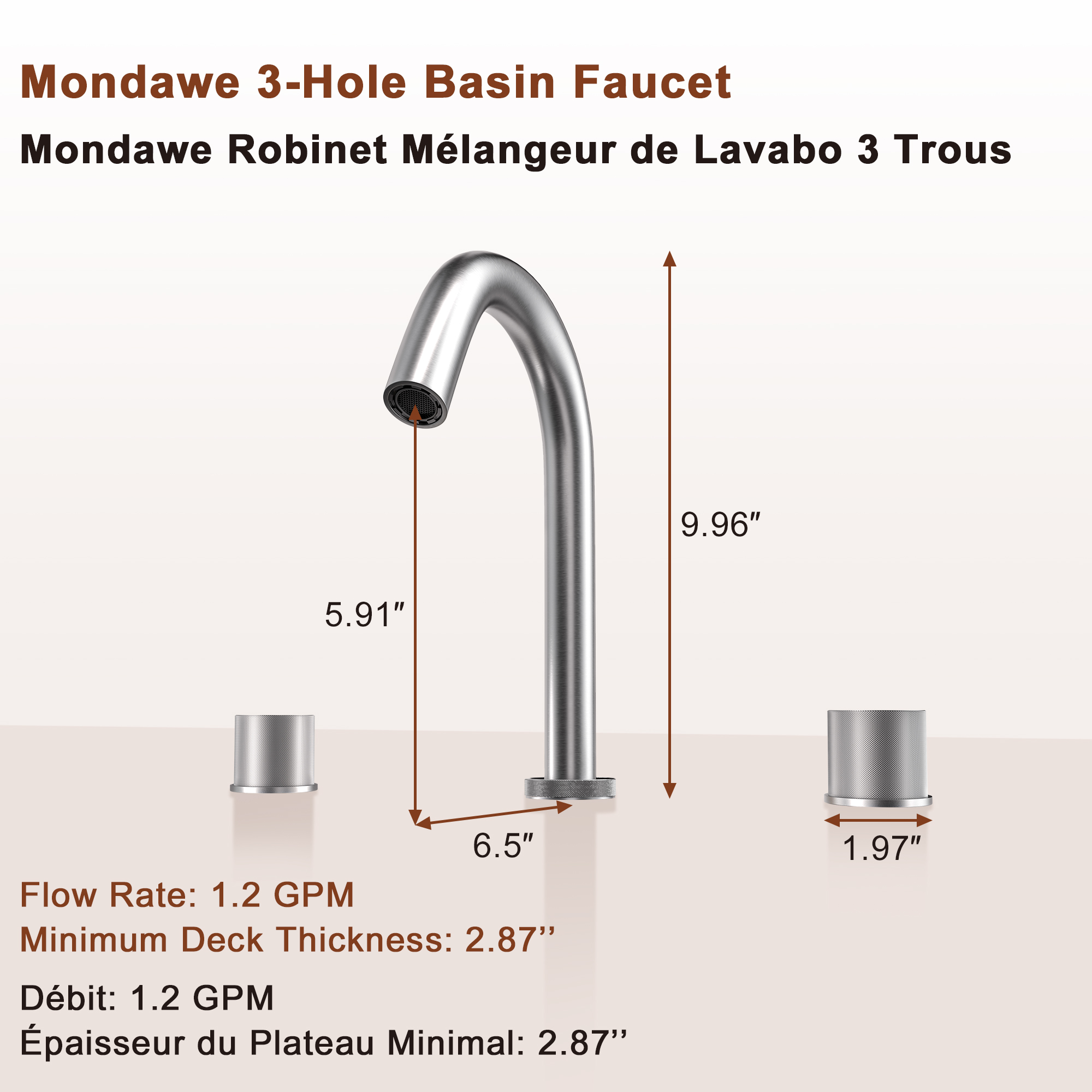 Mondawe 8 in. Widespread Double-Handle Bathroom Faucet in Nickel Brushed/Black/Brushed Gold-Mondawe