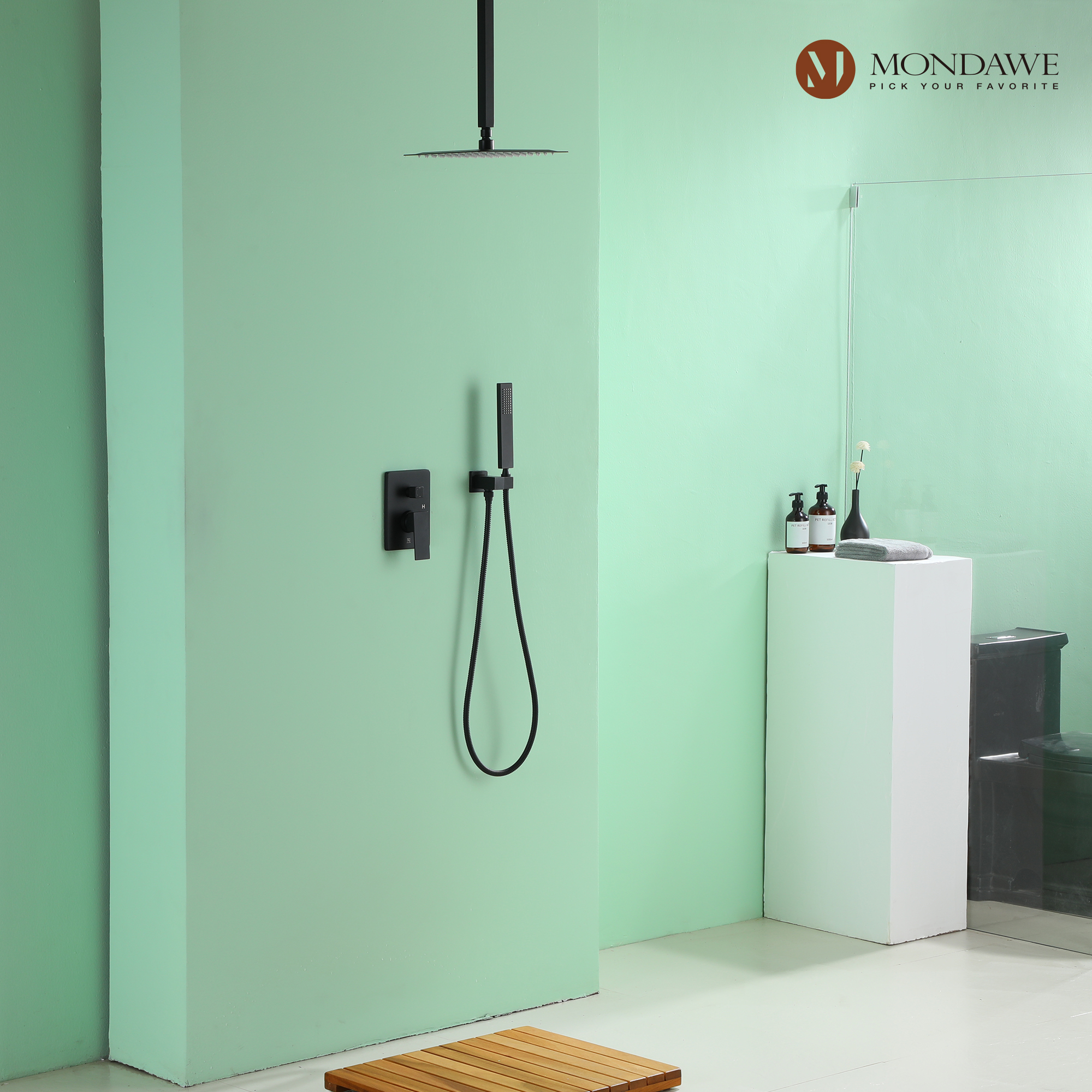 Mondawe 10 Inch Square Bathroom Shower Set(black, chrome, gold, nickel,  gun black)-Mondawe