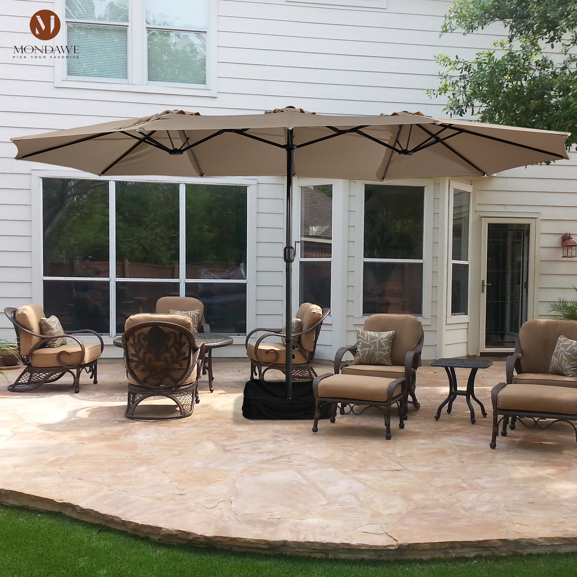 Mondawe 15ft Rectangular Patio Market Umbrella with Base and Crank-Mondawe