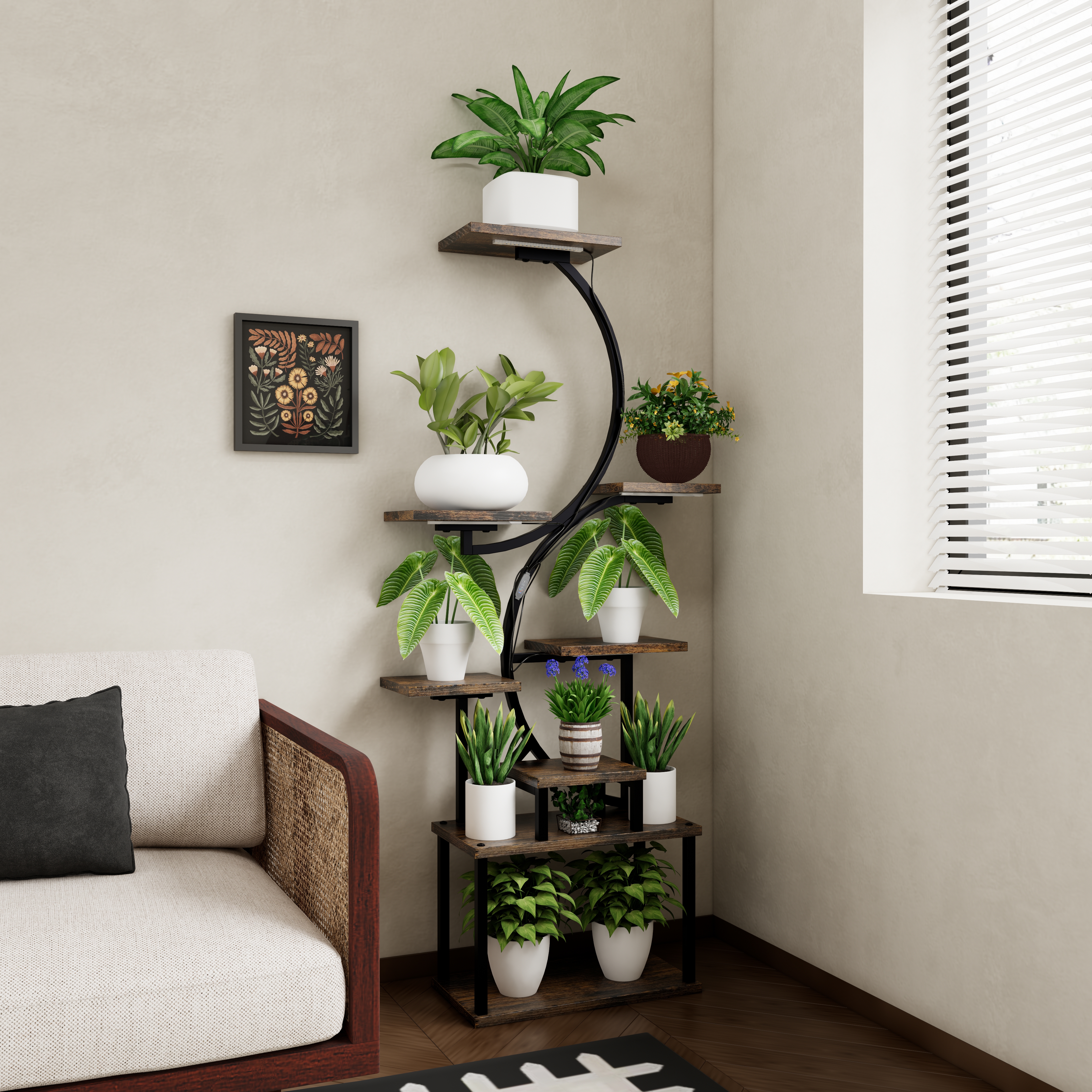 8-Tiered Indoor Plant Stand with 5 Grow Lights, 10-Level Stepless Dimming, Durable Thickened Metal Steel Pipe (0.8mm) for Living Room, Garden 
