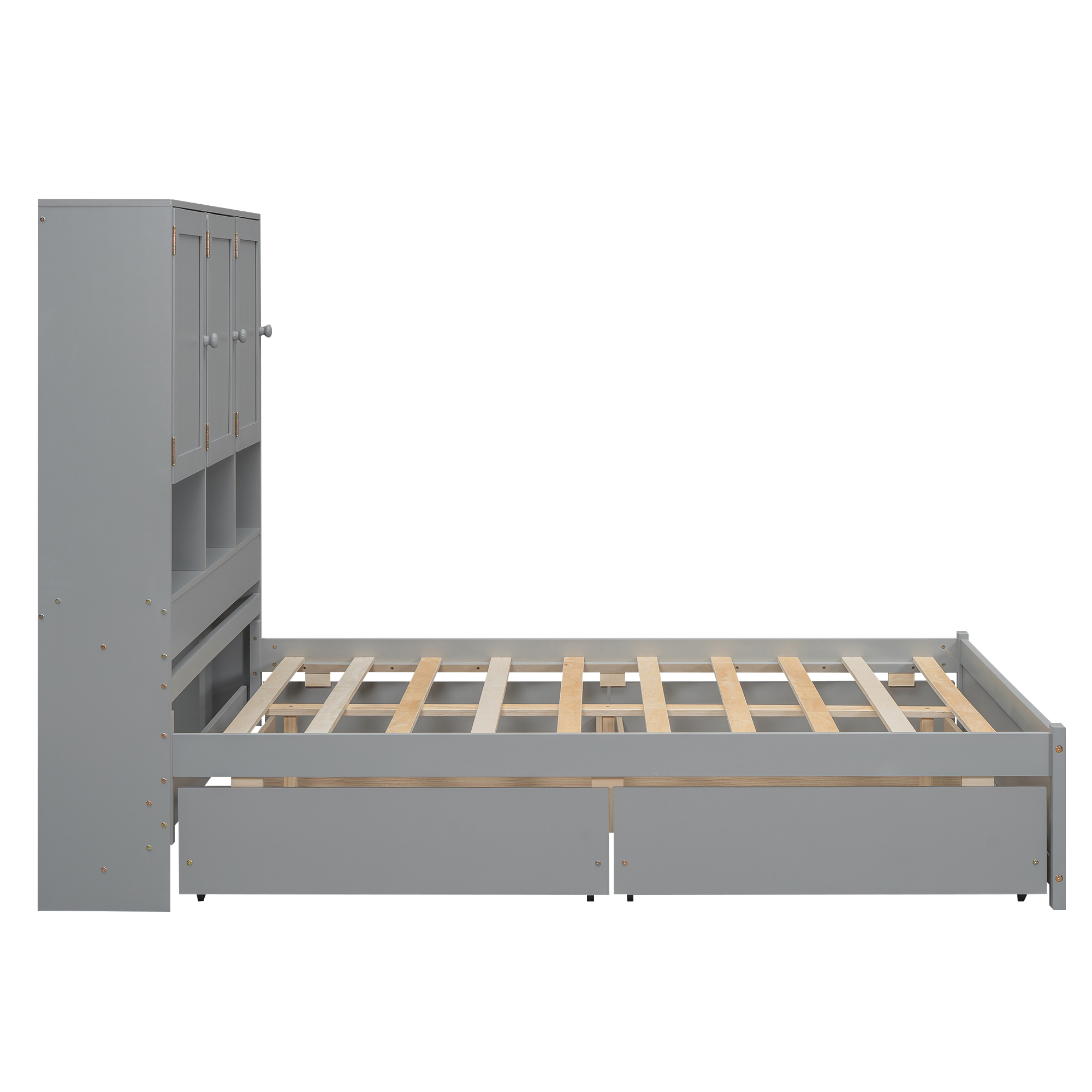 Full/Queen Size Platform Bed with Storage Headboard and 4 Drawers, Gray/White