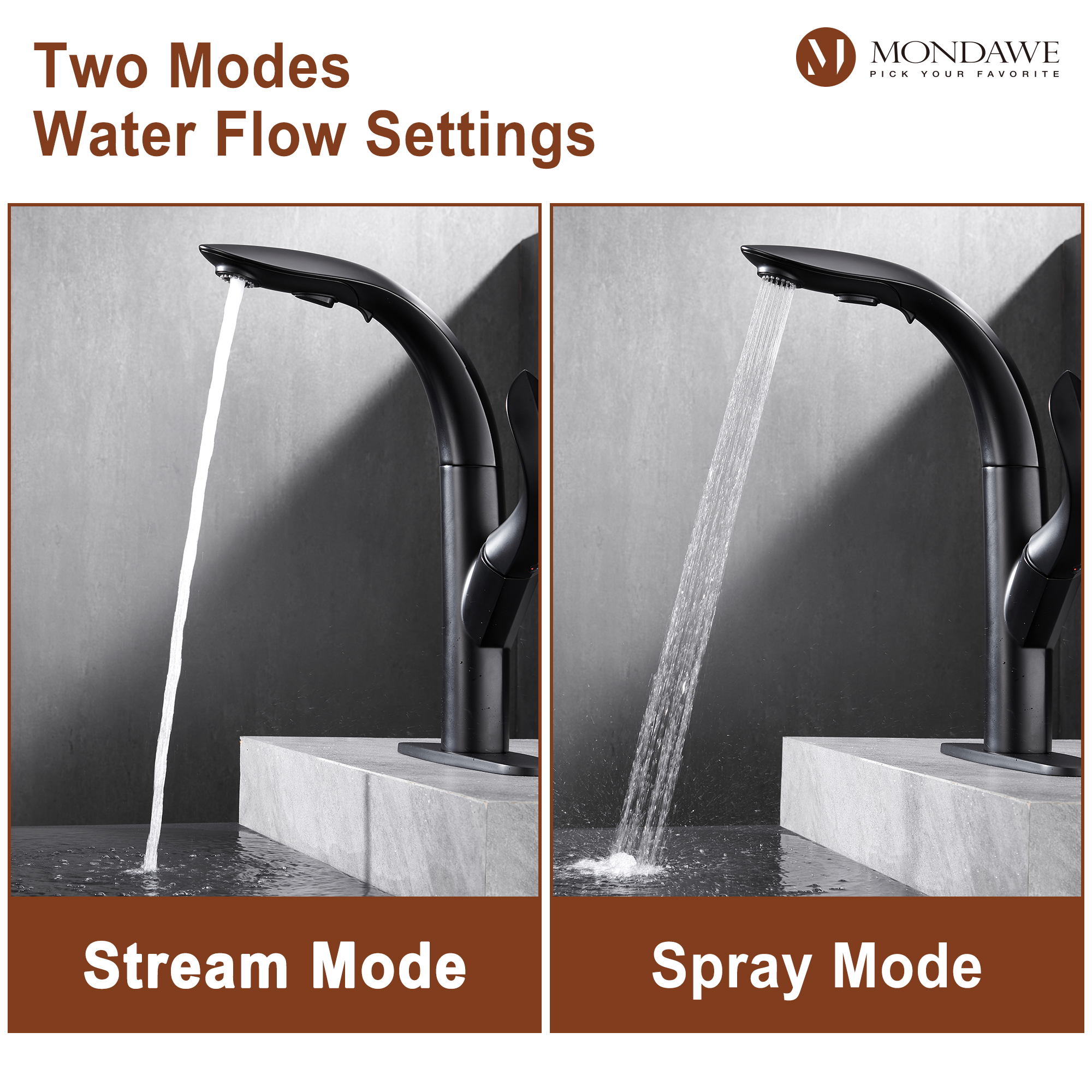 Mondawe 3-FunctionTulip High Arc Pull Down Single Handle Deck Mount Best Kitchen Faucets 2022-Mondawe