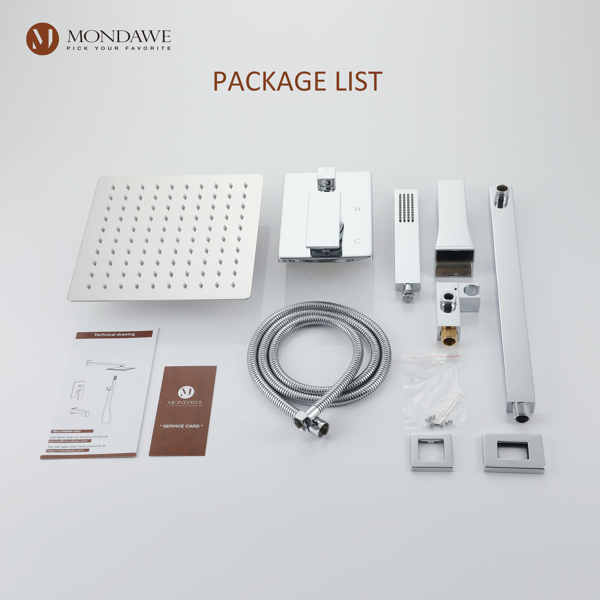 Mondawe Three function Pressure Balance Shower Set with 10 in Shower Head(5 color, Valve Included)-Mondawe