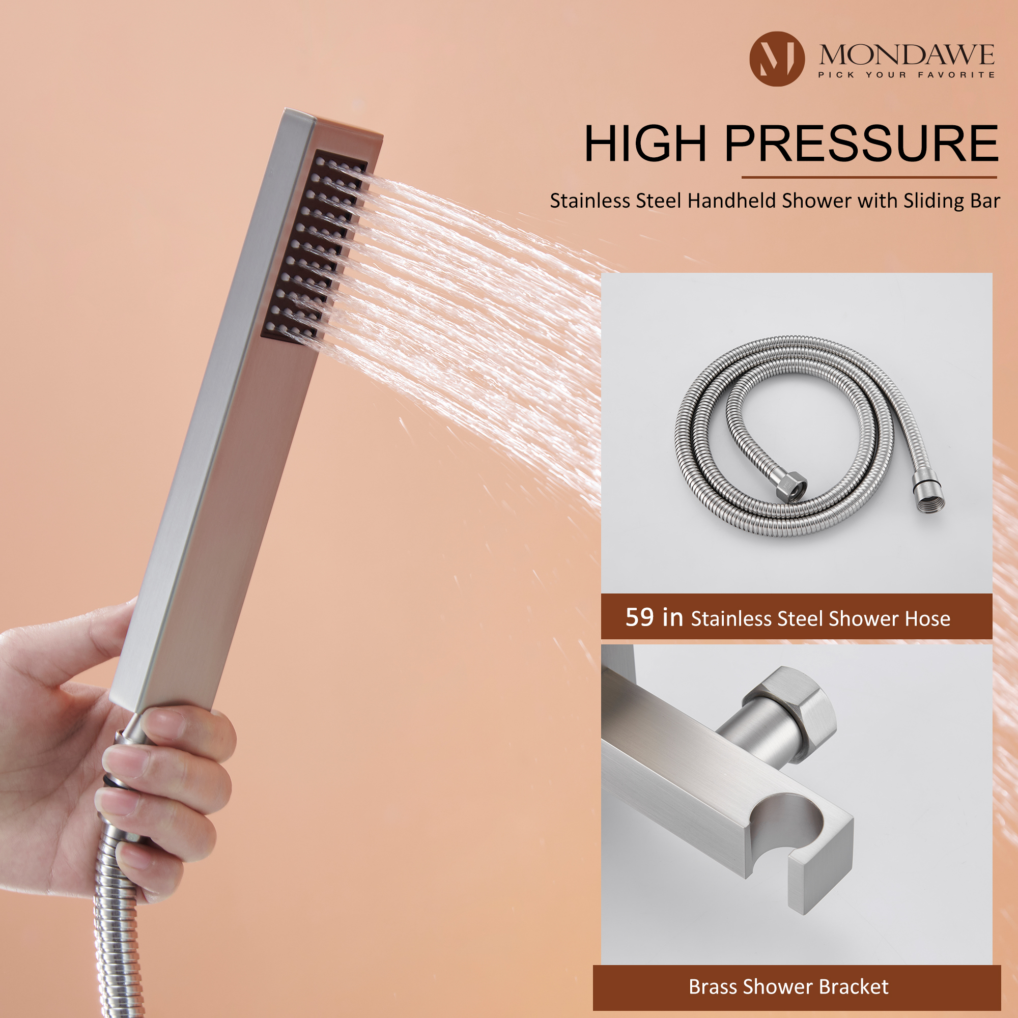 Mondawe Single Handle Shower Tub Kit with Waterfall Tub Spout and Handheld Shower Faucet, Wall Mounted-Mondawe