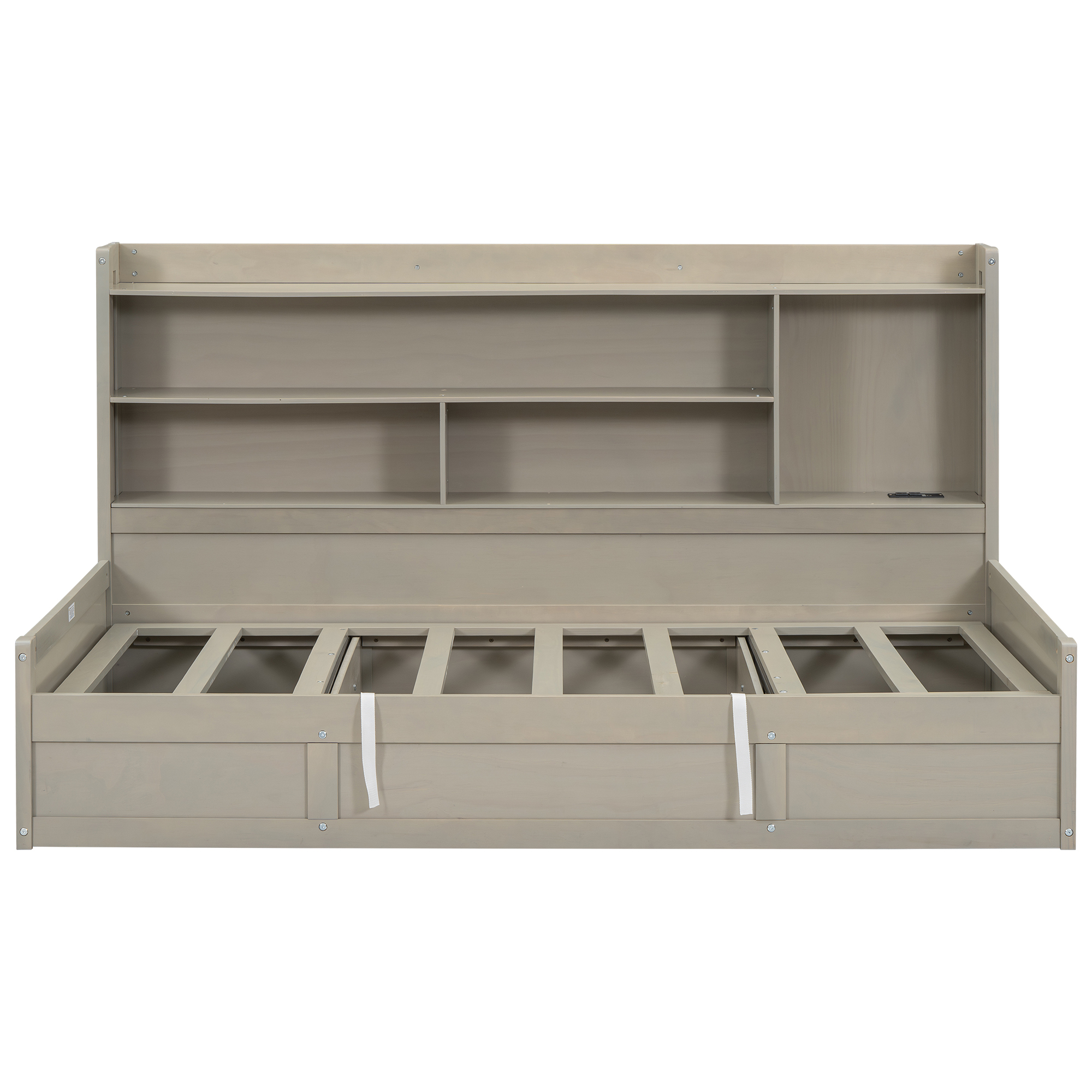 Twin Size Daybed Frame with Storage Bookcases and Underneath Storage, USB Charging Station, White/Gray 