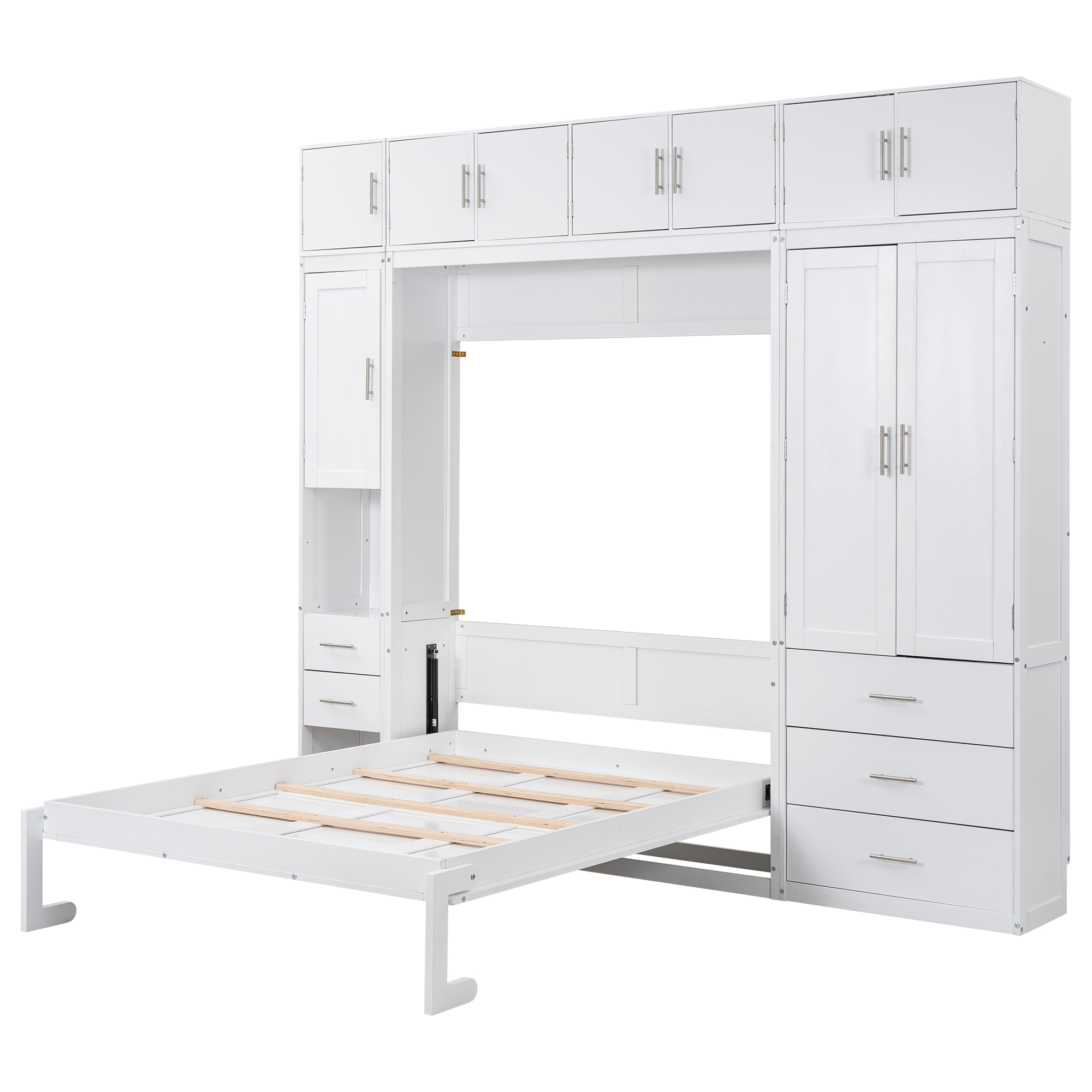 Full/Twin Size Murphy Bed with Lockers and Wardrobes, With installation video, White 