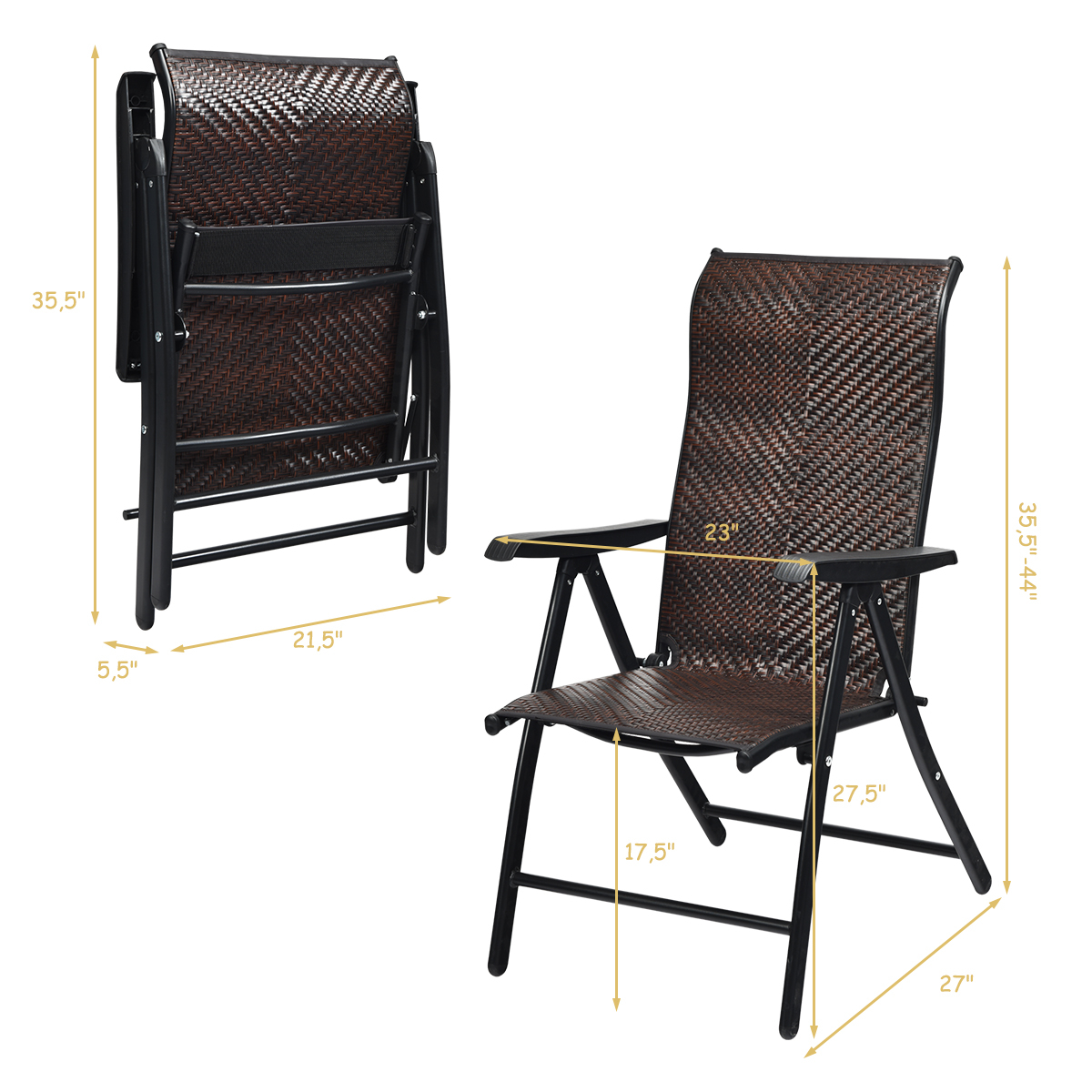 Mondawe 2 Pieces Patio Rattan Folding Reclining Chair-Mondawe