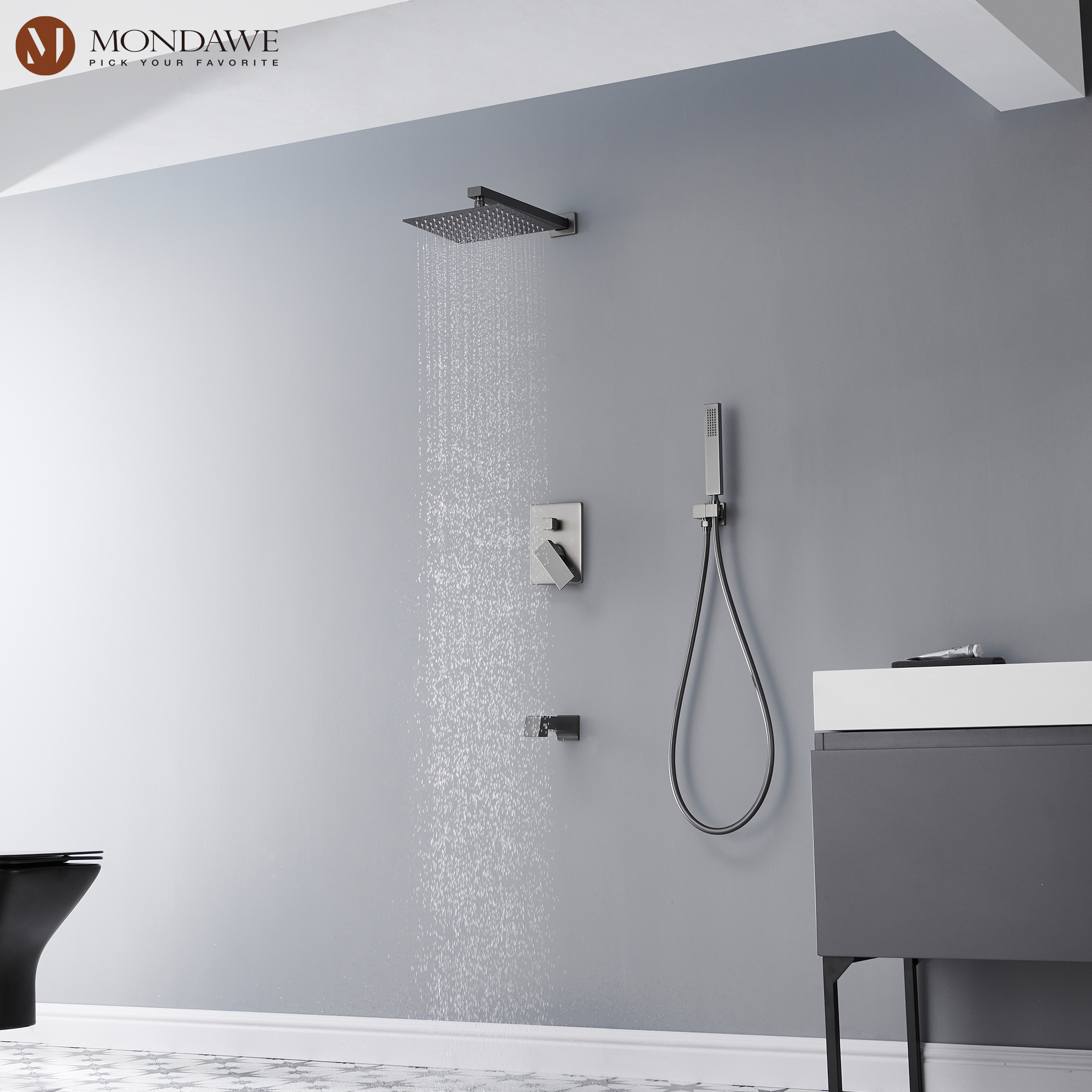 Mondawe Three function Pressure Balance Shower Set with 10 in Shower Head(5 color, Valve Included)-Mondawe