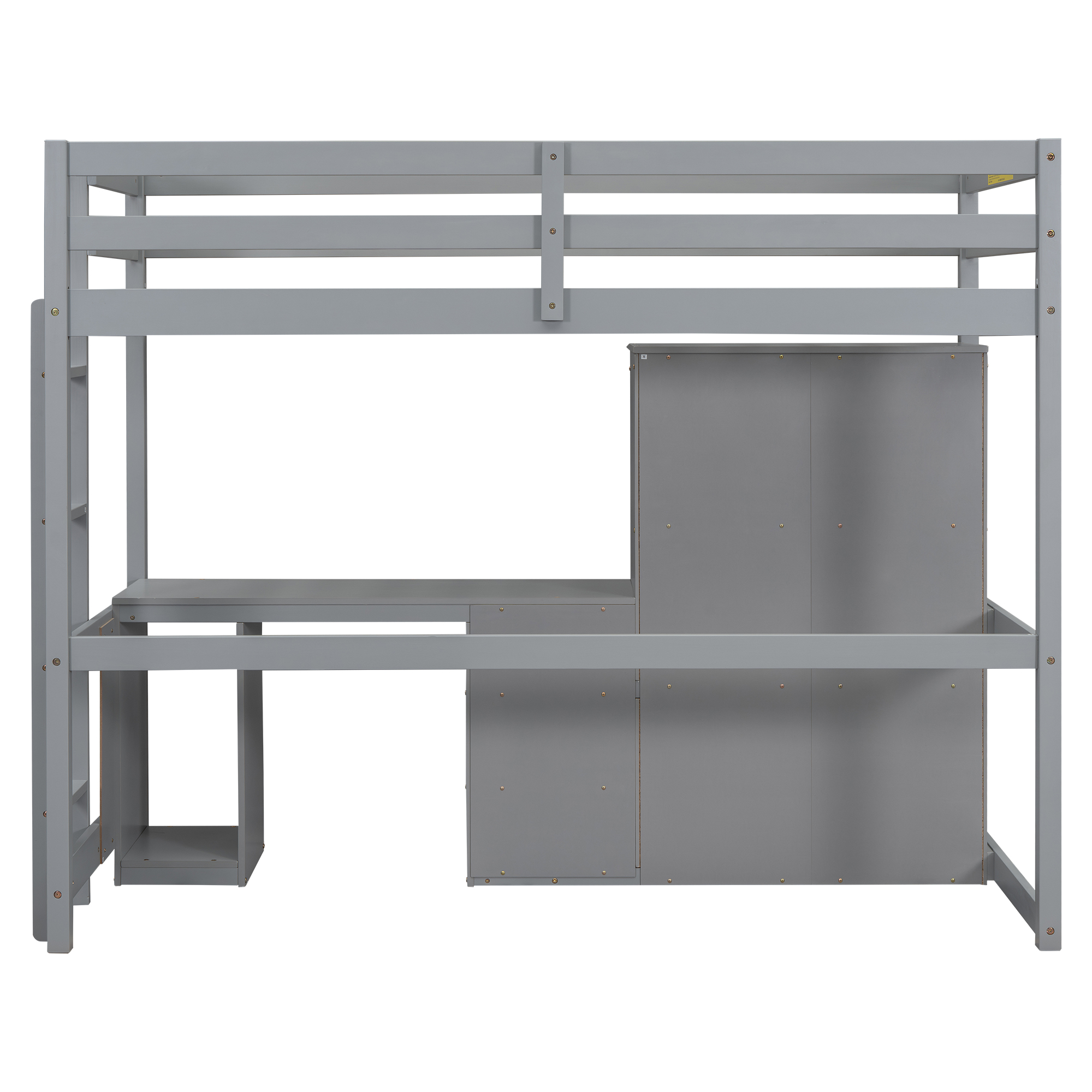Full/Twin Size Loft Bed with Wardrobe, Desk and Storage Drawers, Gray/White