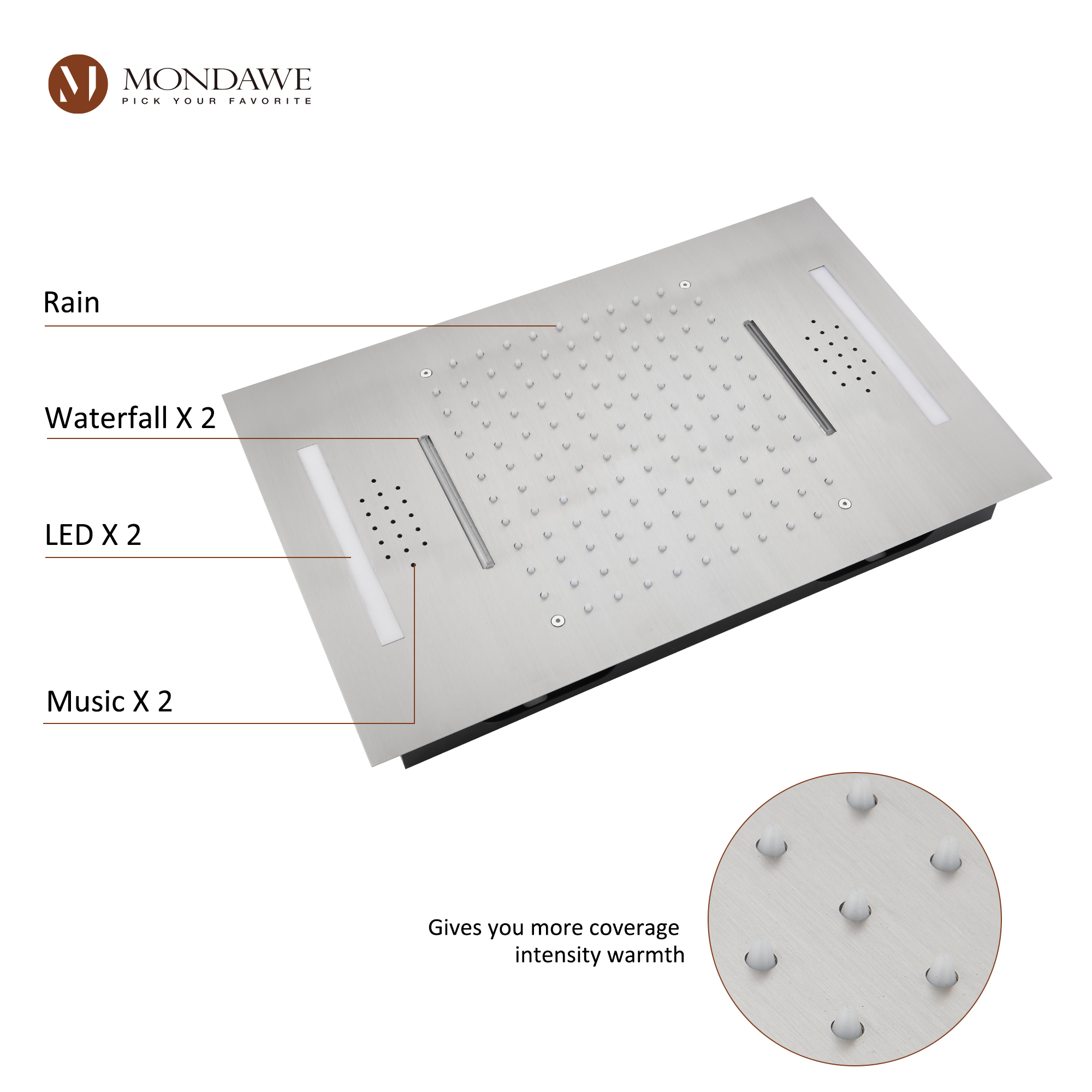 Mondawe Luxury 4-Way Thermostatic Shower System with LED and Music Player-Mondawe