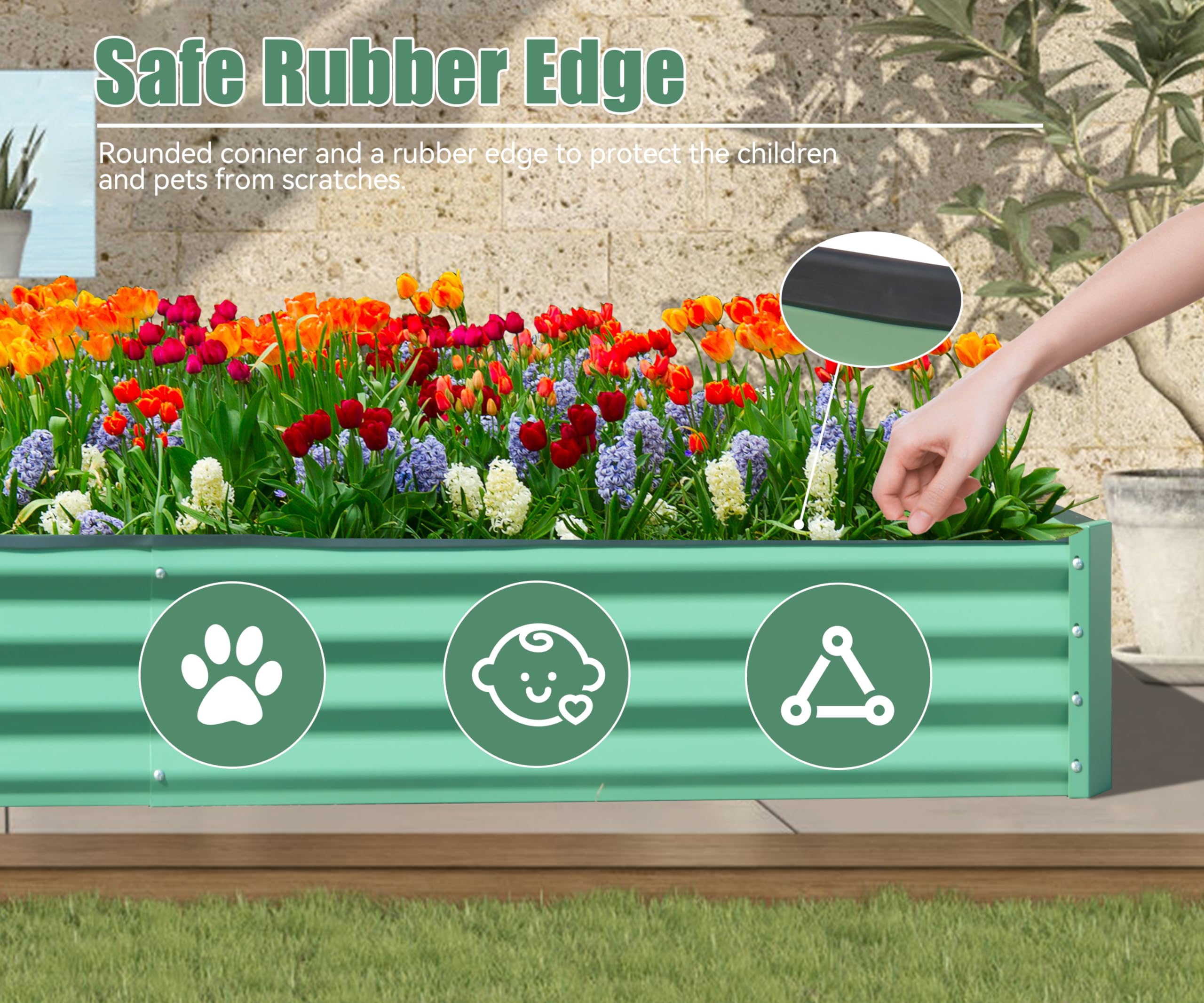 8x4x1 ft Galvanized Raised Garden Bed, Outdoor Planter Garden Boxes Large Metal Planter Box for Gardening Vegetables Fruits Flowers, Gray/Green/Silver