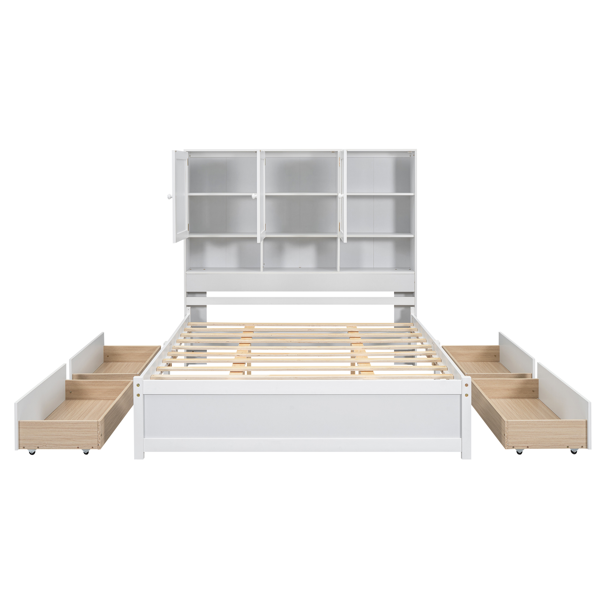 Full/Queen Size Platform Bed with Storage Headboard and 4 Drawers, Gray/White