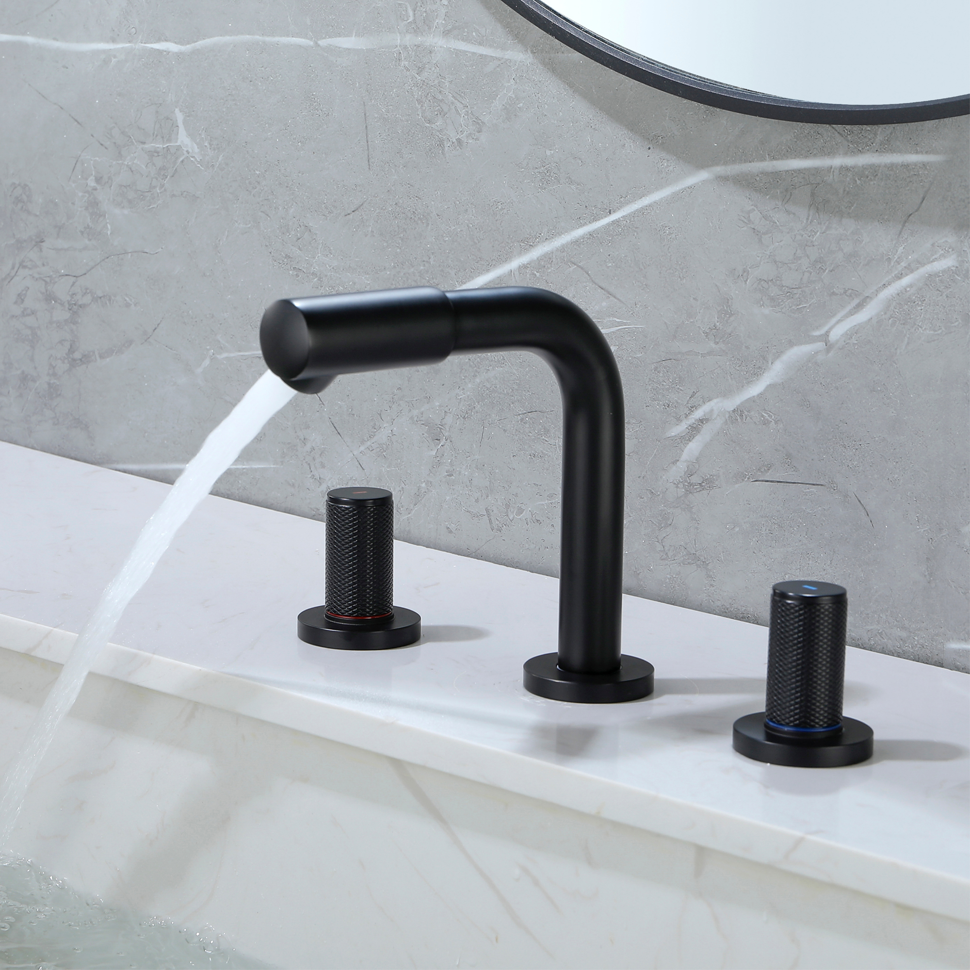 Mondawe Double Handle 8-Inch Center Wide-Spread Bathroom Faucet in Gold/Black/Nickel-Mondawe