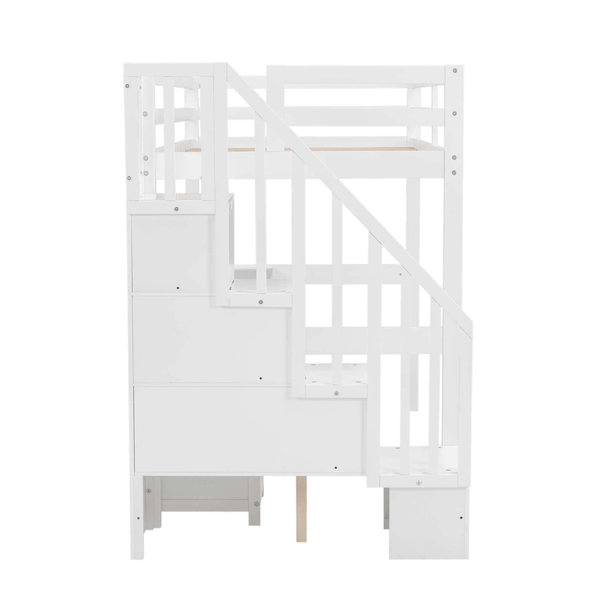 Twin Size Loft Bed Frame with Built-in Desk and Double Storage Drawers,White/Gray