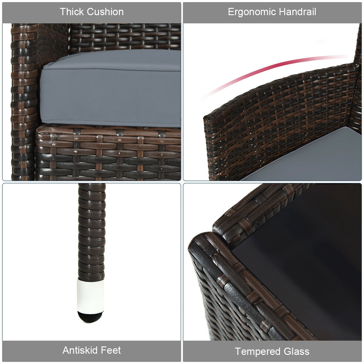 Mondawe 4 Pcs Rattan Outdoor Patio Conversation Furniture Set with Glass Table and Comfortable Wicker Sectional Sofa-Mondawe