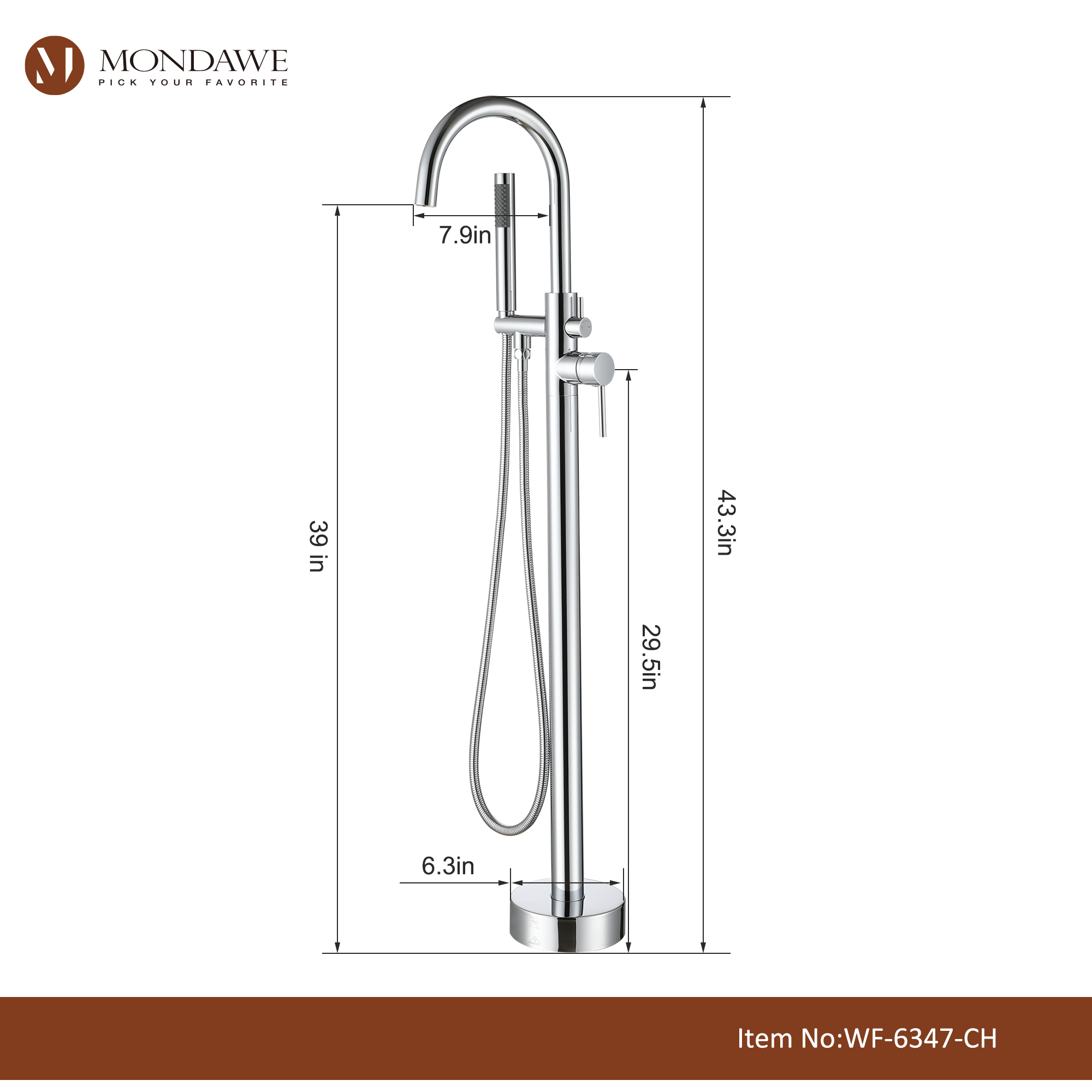 Mondawe Chrome Freestanding Bathtub Faucet-Mondawe