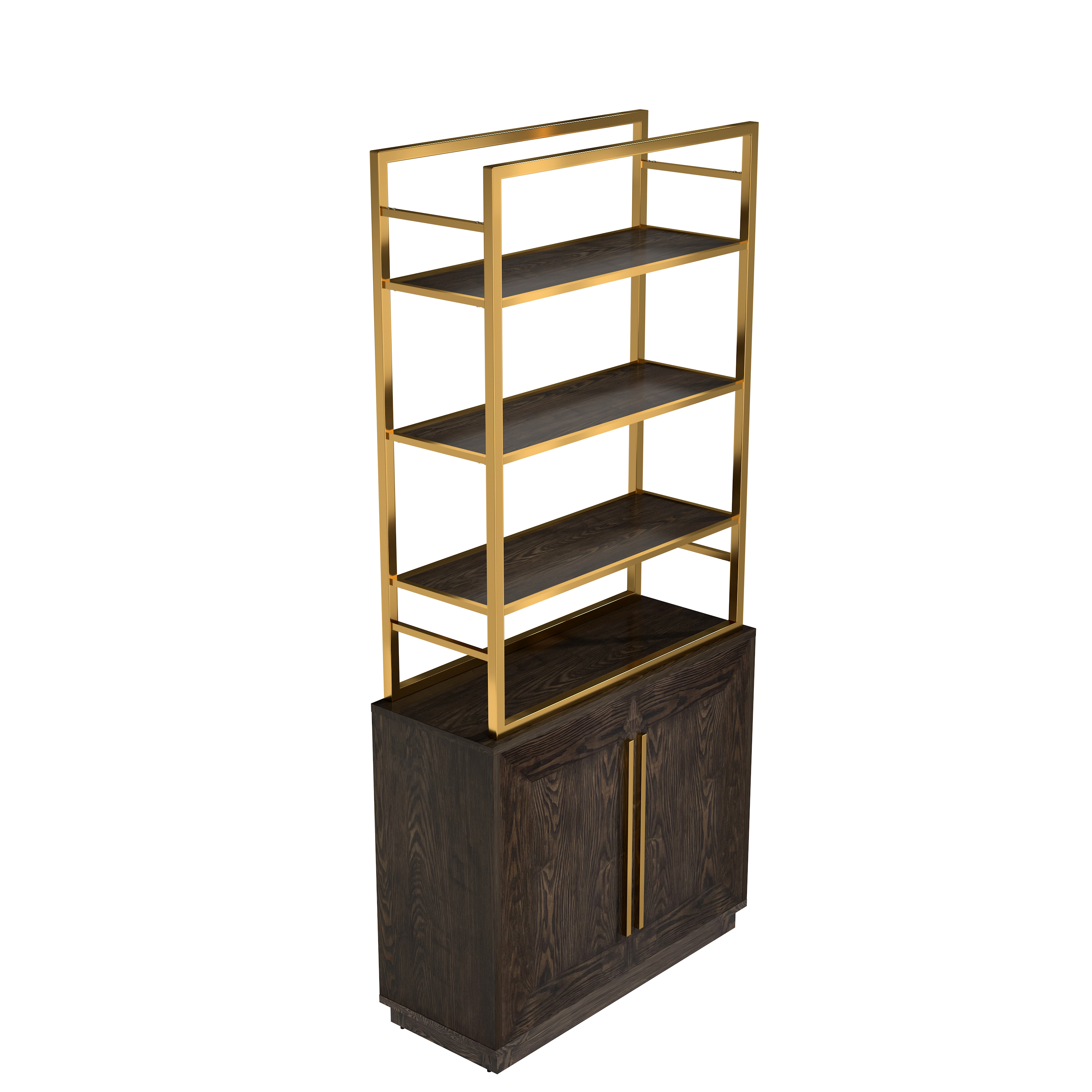 79 in. Tall Vertical Storage Space Gold Stainless Steel Bookshelf Bookcase With Cabinet