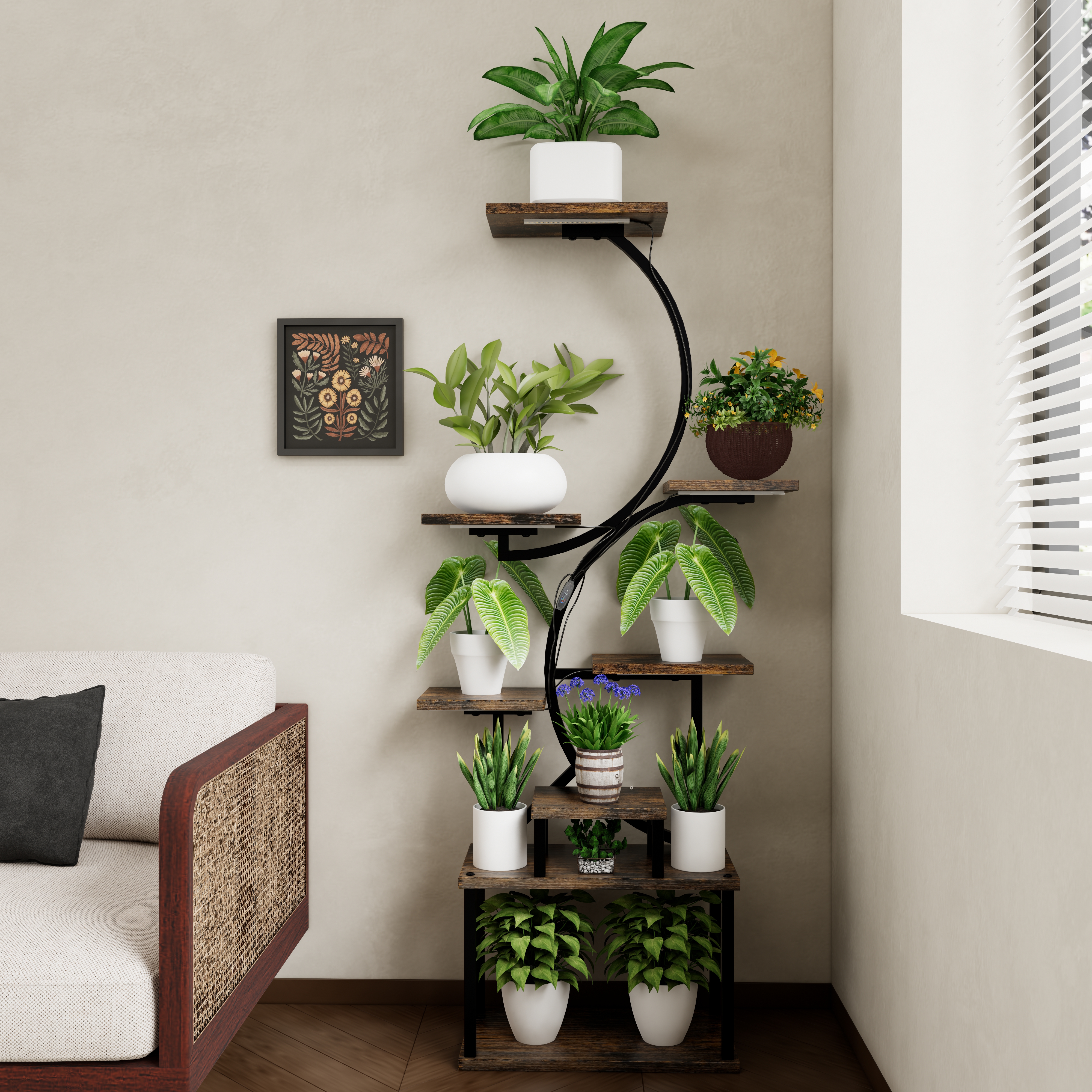 8-Tiered Indoor Plant Stand with 5 Grow Lights, 10-Level Stepless Dimming, Durable Thickened Metal Steel Pipe (0.8mm) for Living Room, Garden 