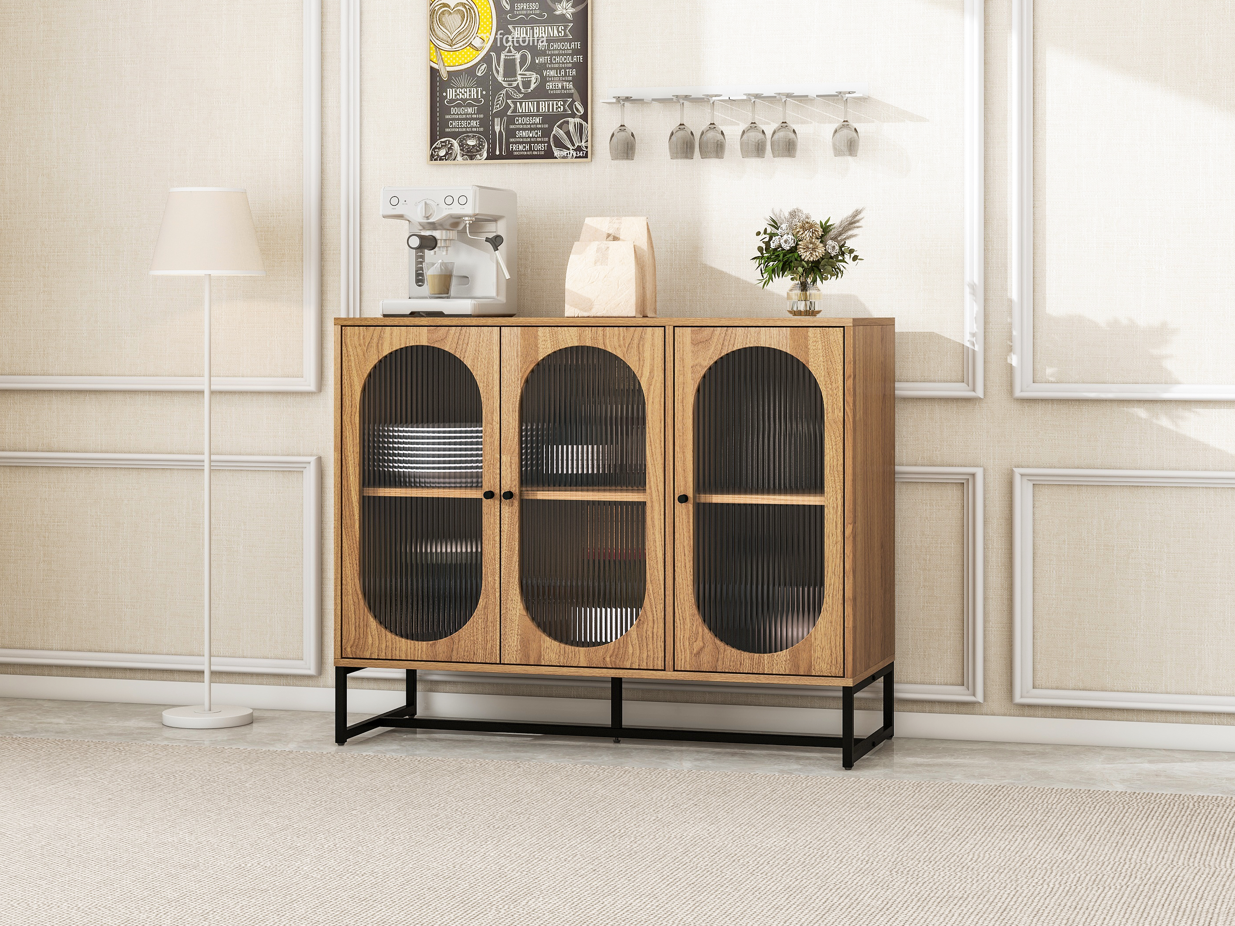 Storage Cabinet with Glass Door, Sideboard Buffet Cabinet for Kitchen,Dining Room, Walnutcolor 