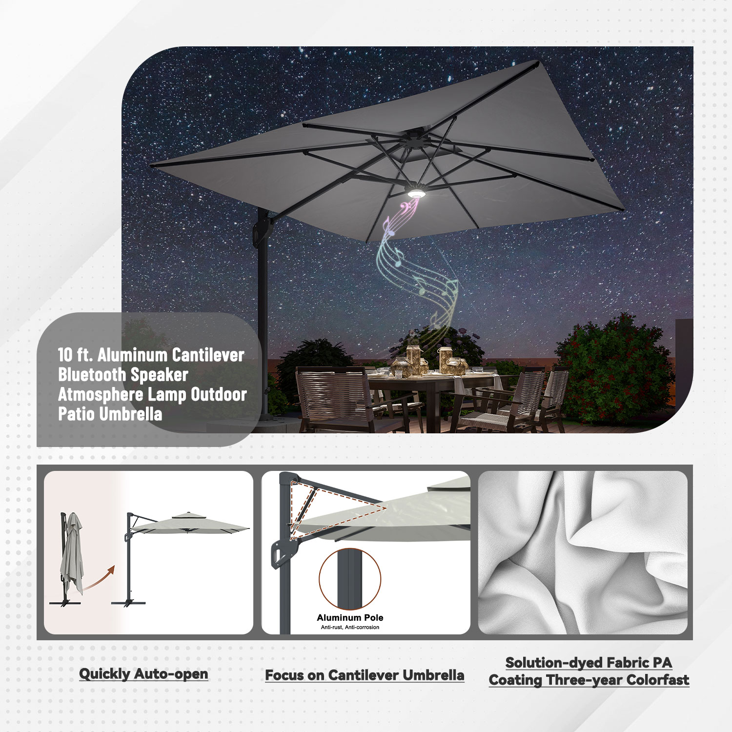 Cantilever Patio Umbrella with Base 10 ft Aluminum Outdoor Umbrellas