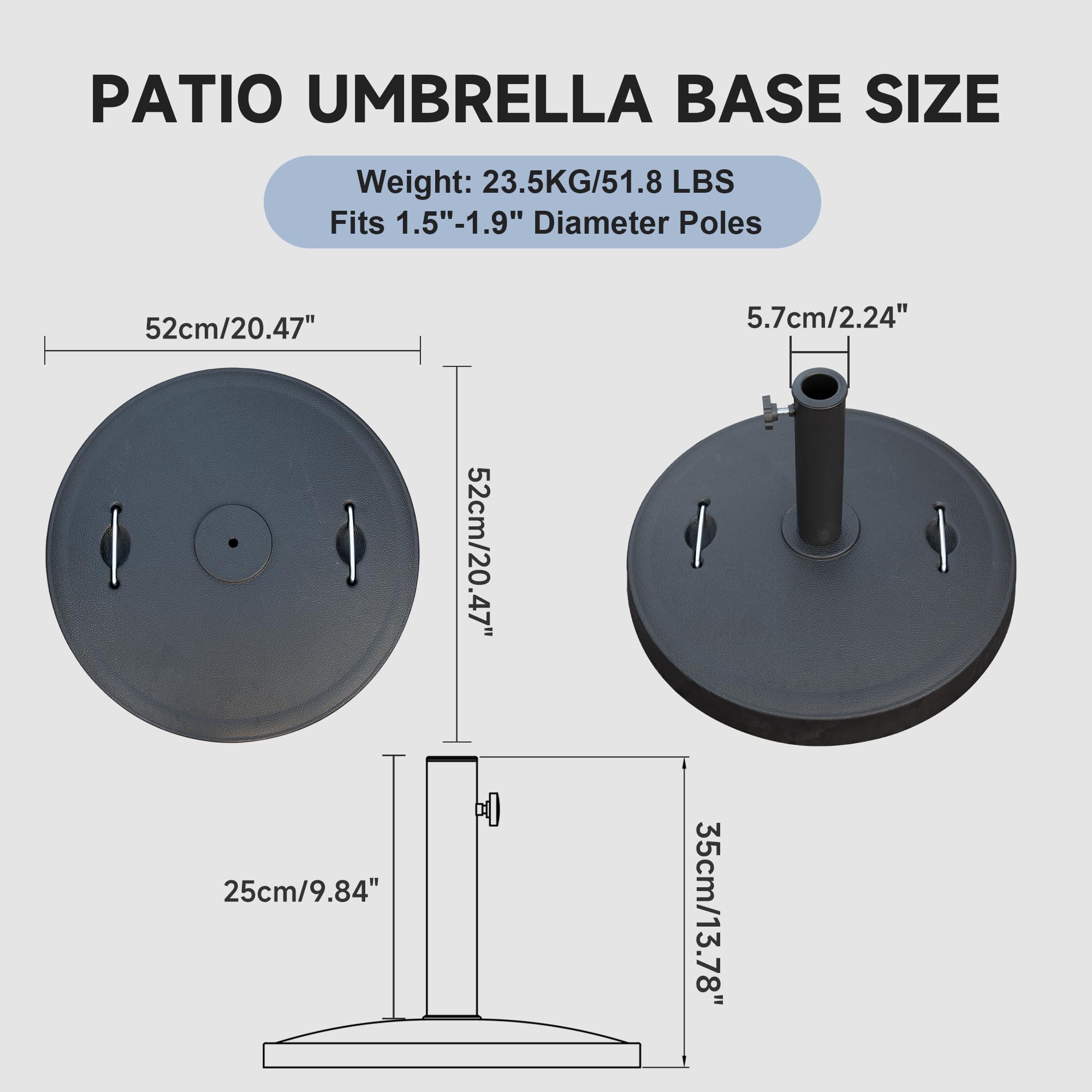 Patio Umbrella Base, Umbrella Stand Base with Adjustable Knob and 2 Durable Handles, Patio Table Umbrella Base for Outdoor 1.5''~1.9'' Market Umbrella Heavy Duty Umbrella Holder, Black