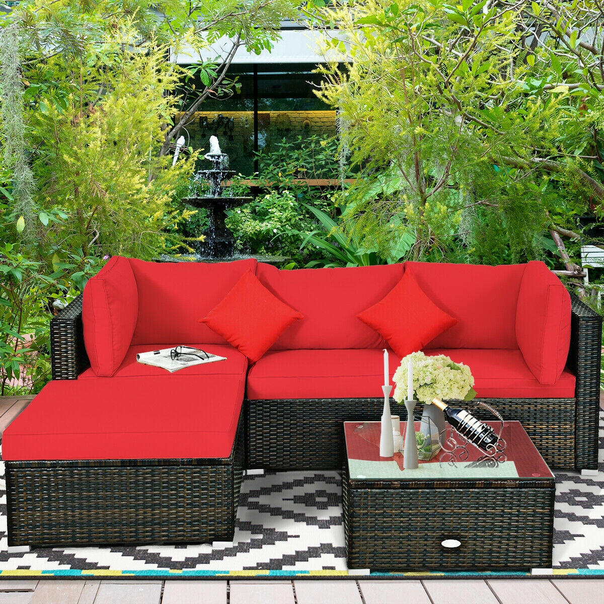Mondawe 5 Pcs Outdoor Patio Rattan Furniture Set Sectional Conversation-Mondawe