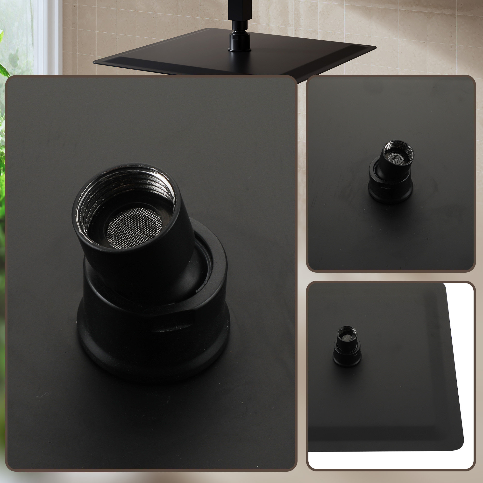 10"/12" Stainless Steel 360 Degree Adjustable 0.08" Ultra-thin Rectangle Shower Head In Matte Black/Brushed Nickel