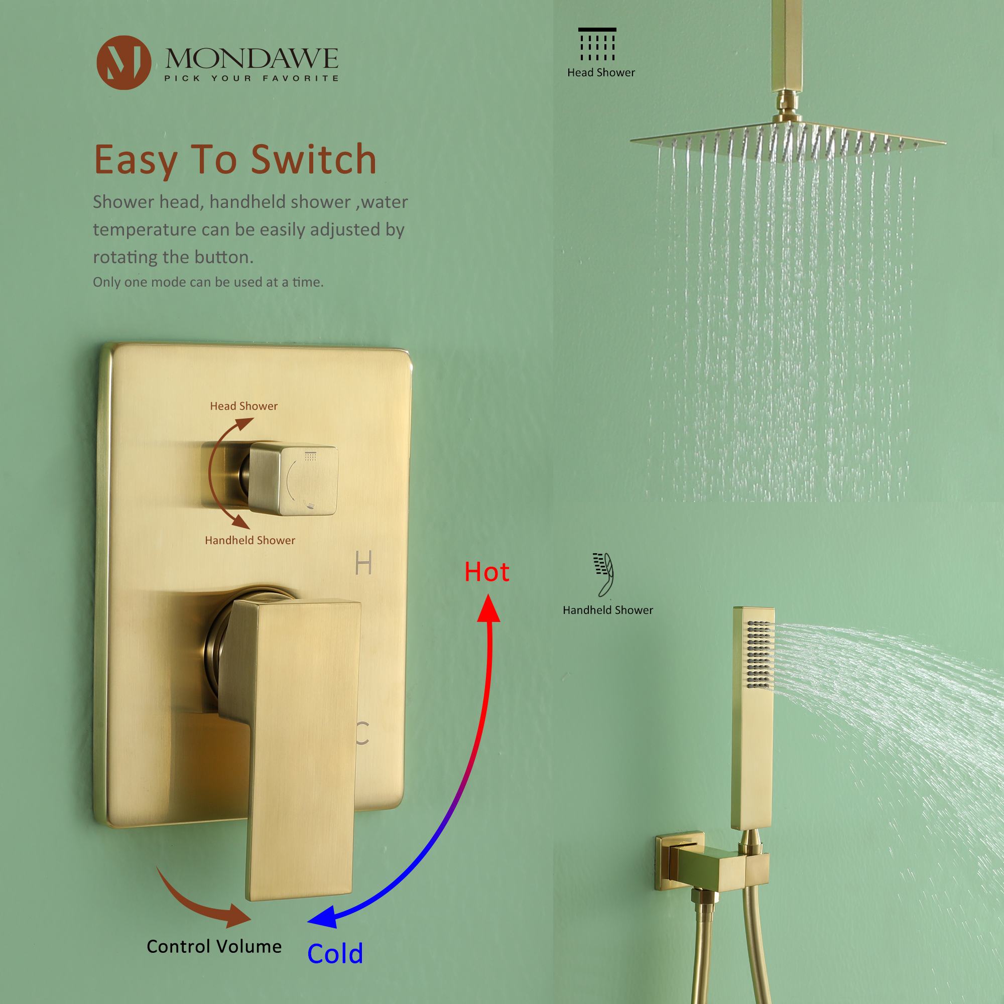 Mondawe 10 Inch Square Bathroom Shower Set(black, chrome, gold, nickel,  gun black)-Mondawe