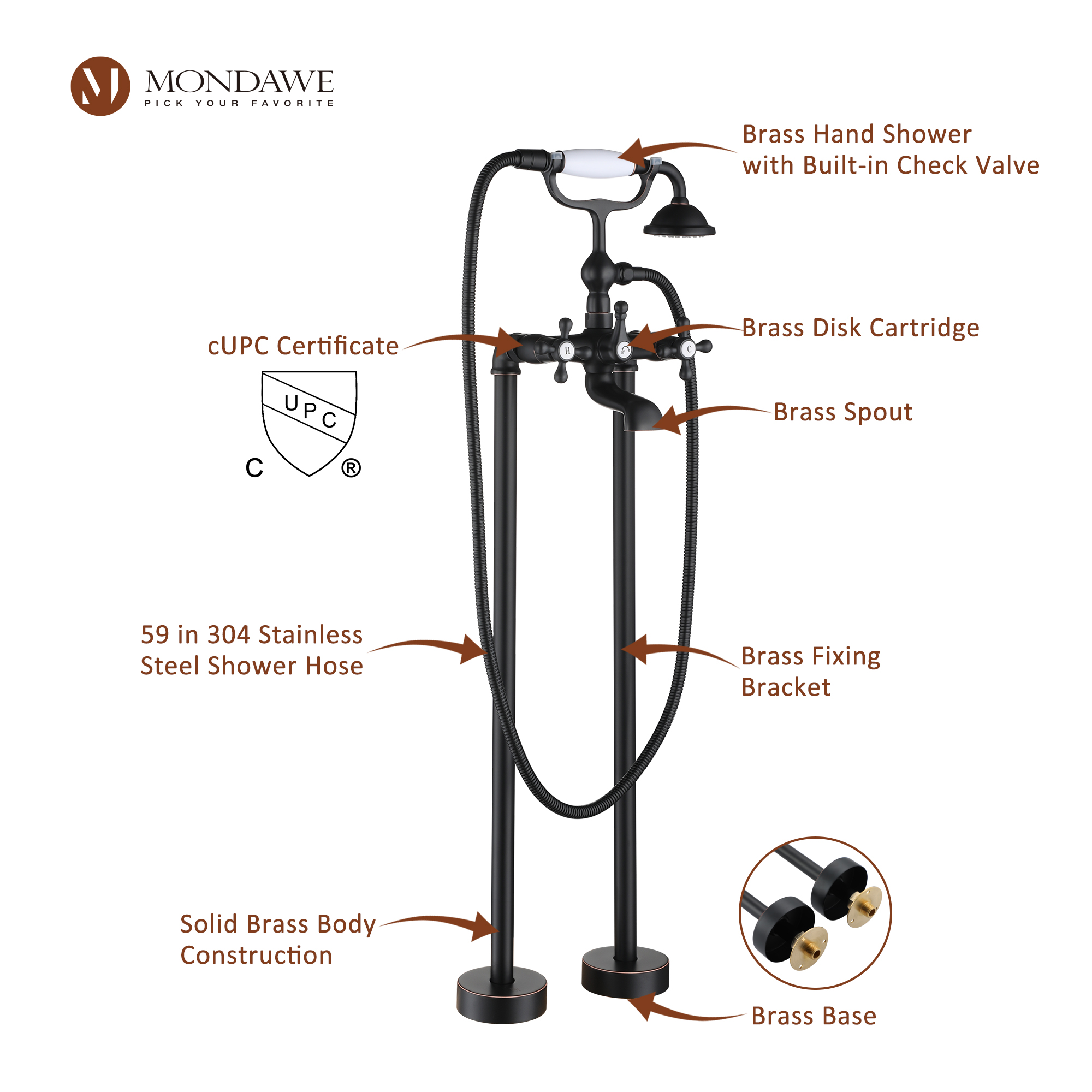 Mondawe 3-Handle Traditional Freestanding Bathtub Faucet(Oil Rubbed Bronze)-Mondawe