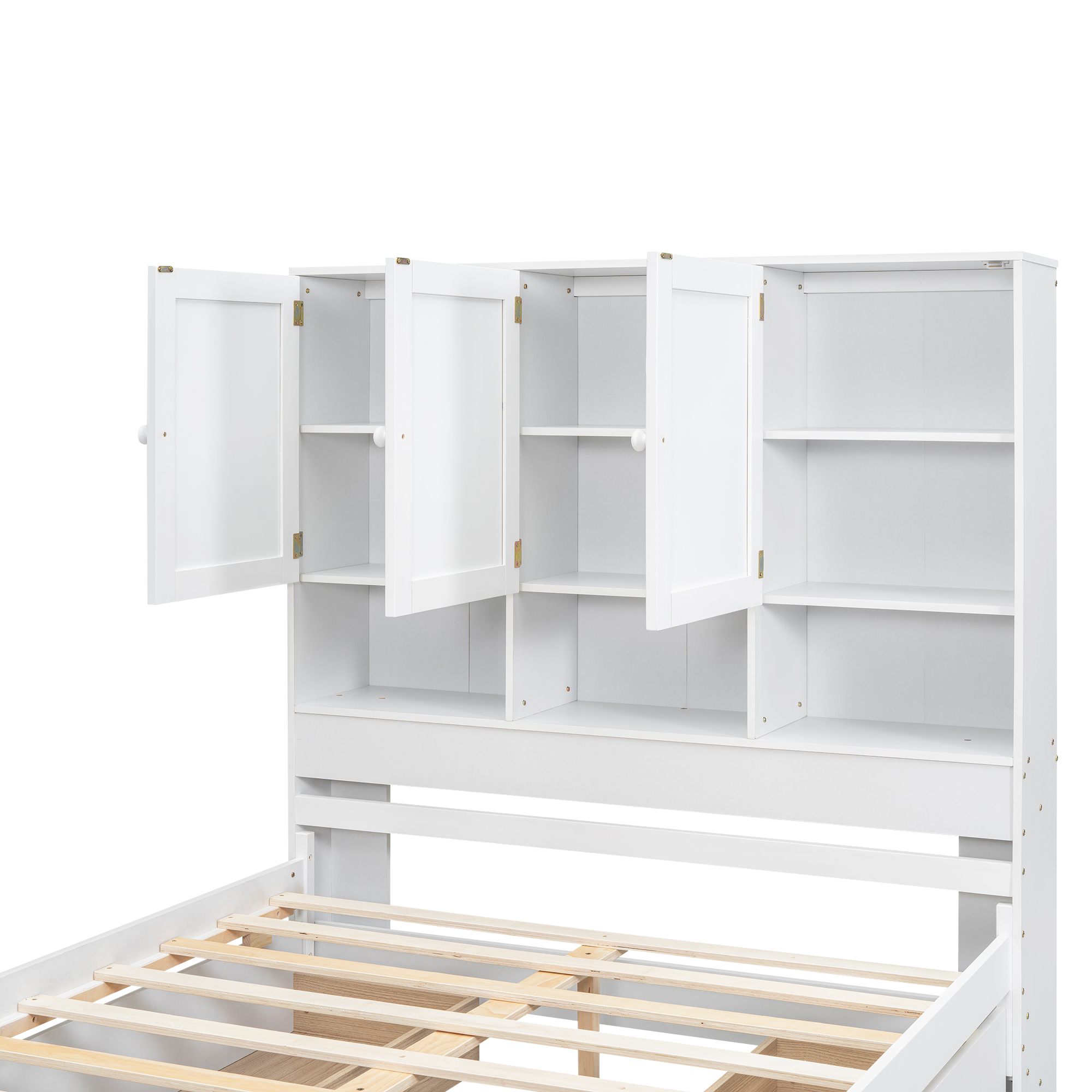 Full/Queen Size Platform Bed with Storage Headboard and 4 Drawers, Gray/White