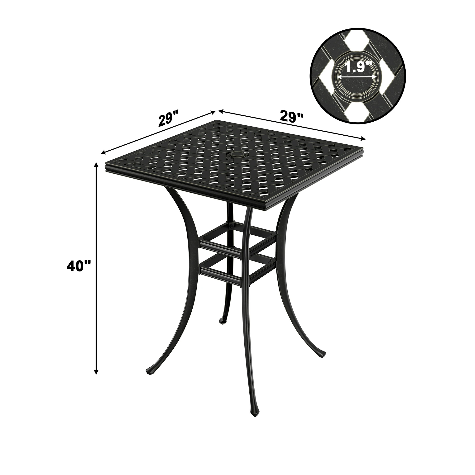Square Outdoor Table Bar Stool 29-in W x 29-in L with Umbrella Hole