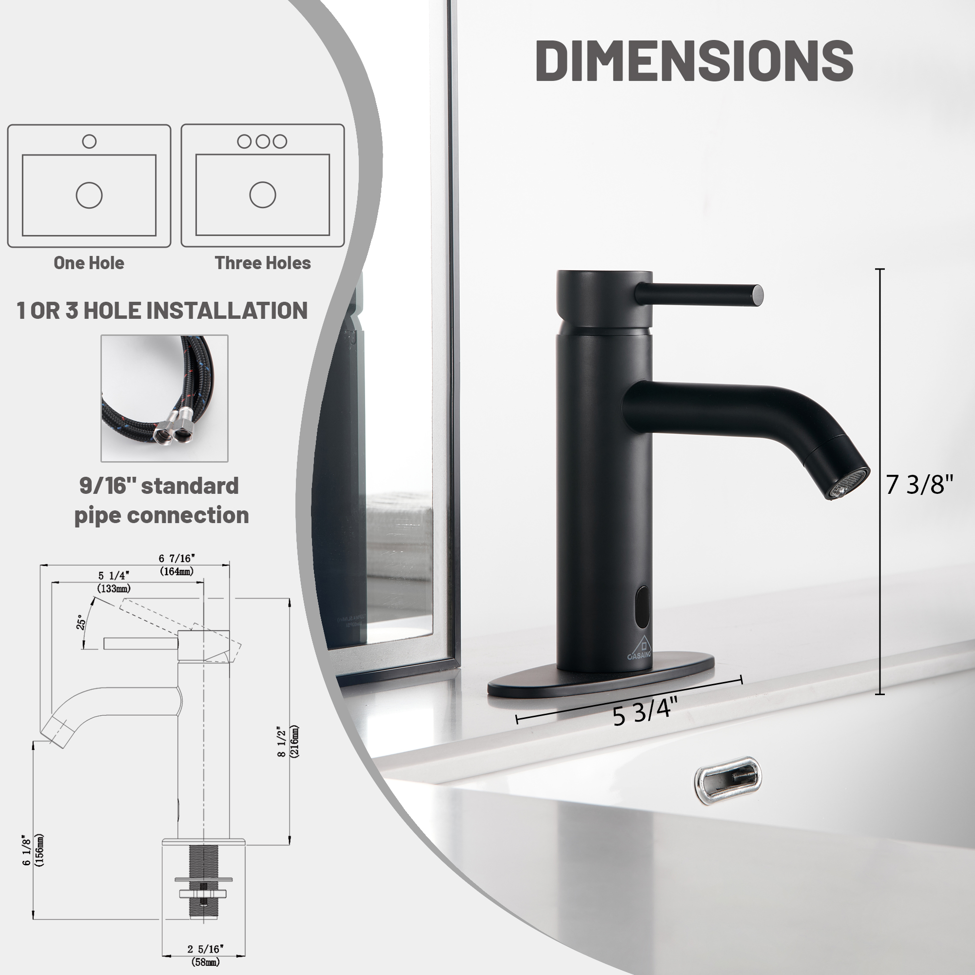 Infrared Sensor Single Handle Bathroom Basin Faucet with Pop-Up Drain, Modern Design