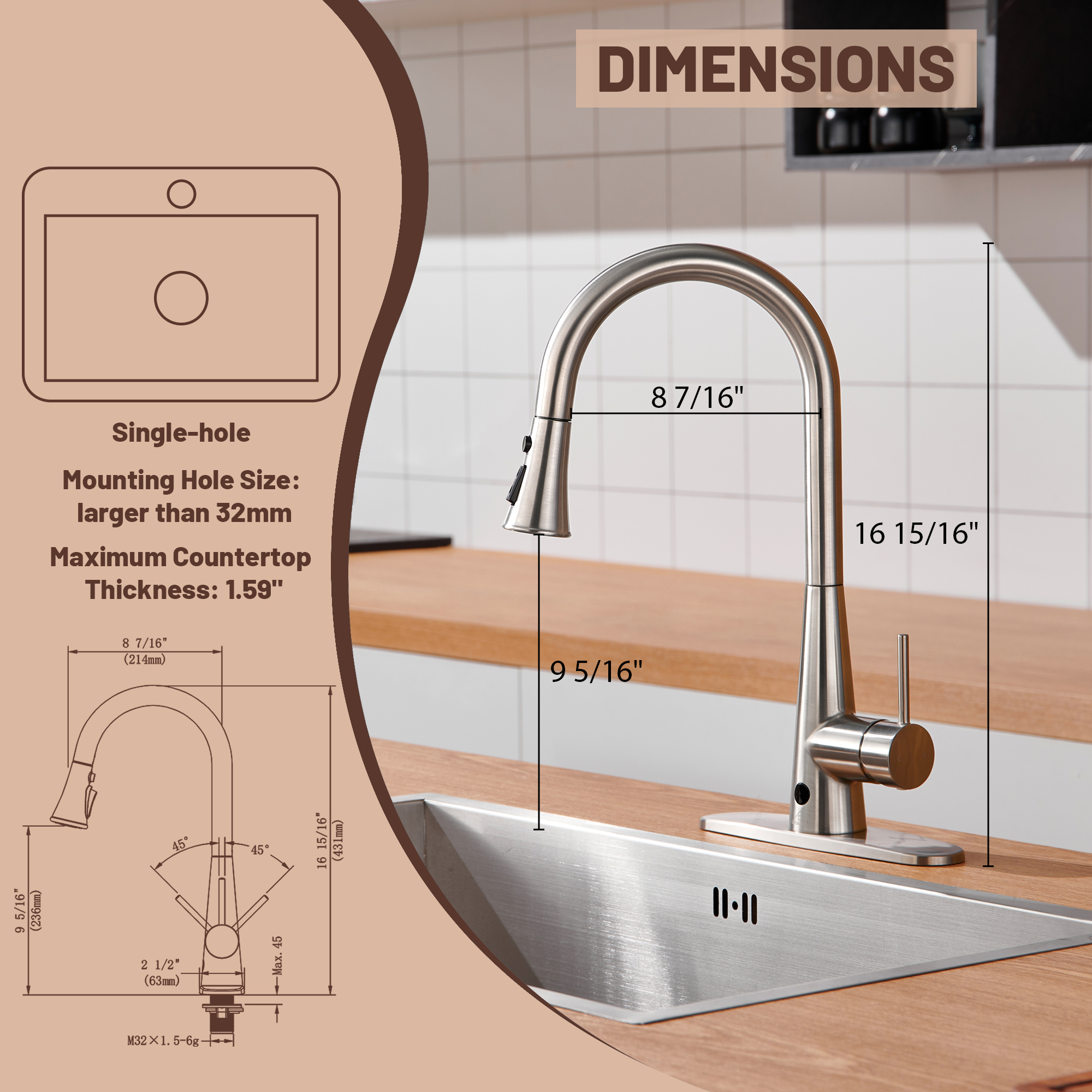 Single Handle Pull Down Sprayer Kitchen Faucet with Touchless Sensor,Dual Function