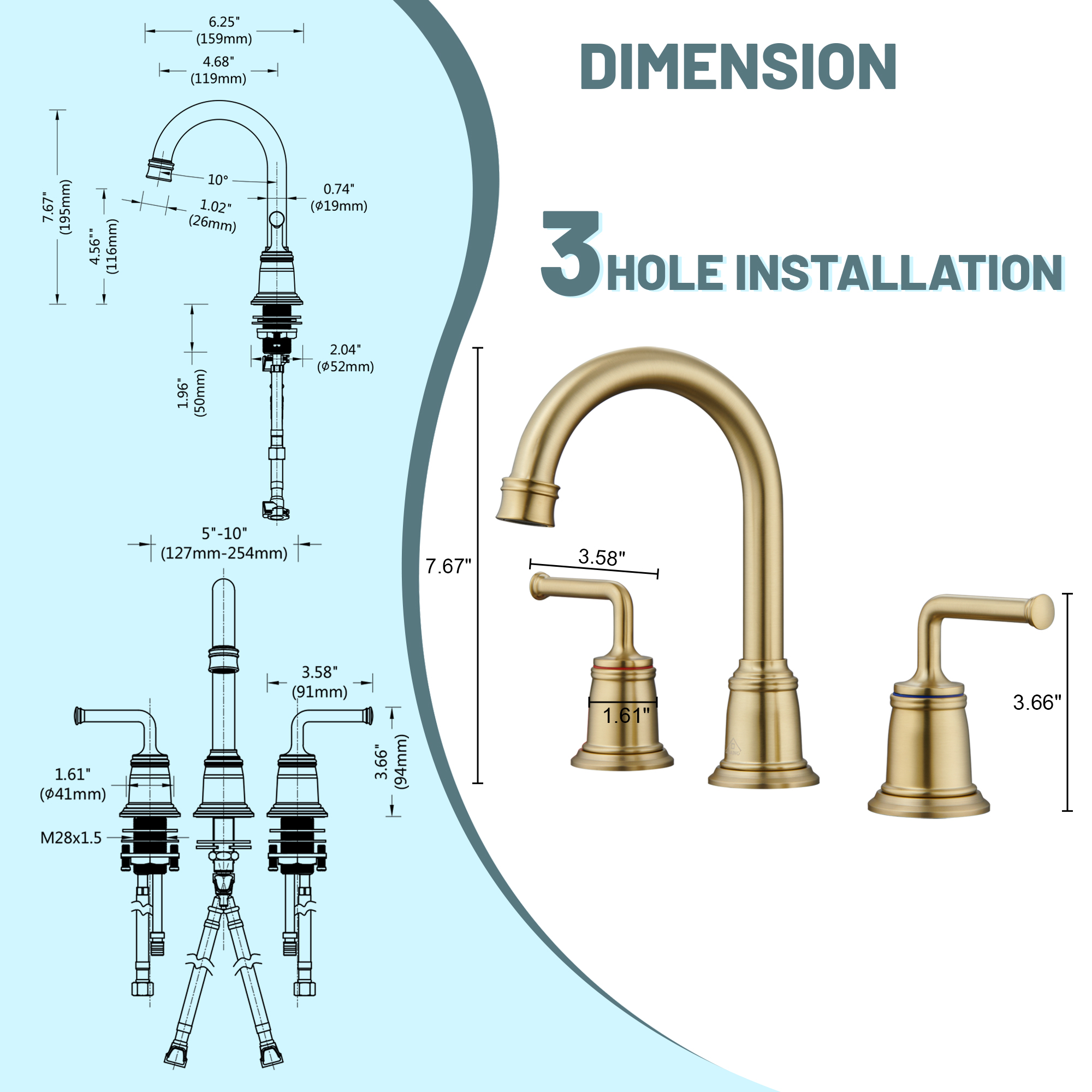 8 in. Widespread Double Handle Bathroom sink Faucet with 360° Swivel Spout, Stainless Steel Drain in Brushed Nickel/Oil Rubbed Bronze/Brushed Gold/Matte Black