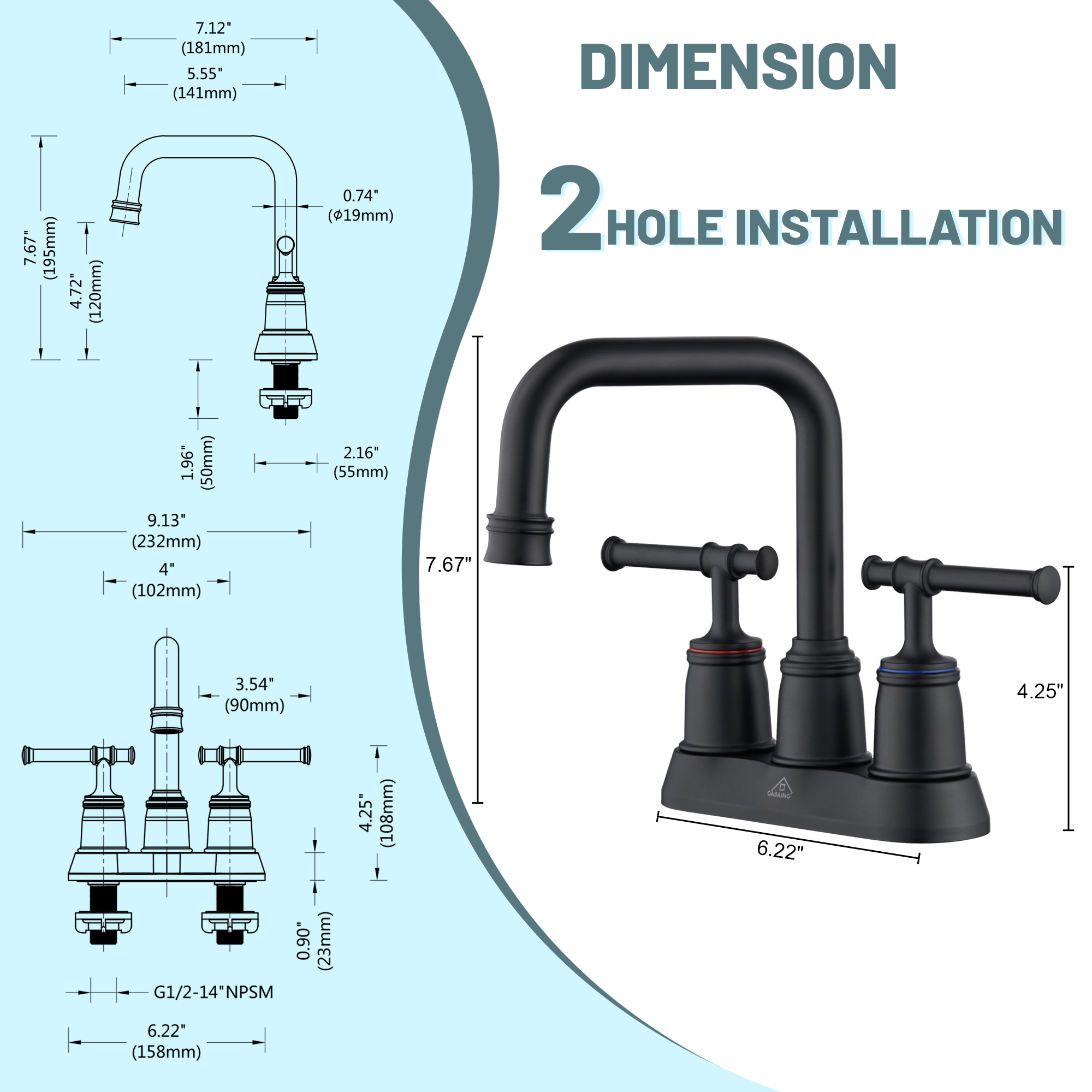 4 in. Centerset Double Handle 2 holes Bathroom Sink Faucet Lavatory Faucet with Stainless steel Drain in Brushed Nickel/Oil Rubbed Bronze/Brushed Gold/Matte Black