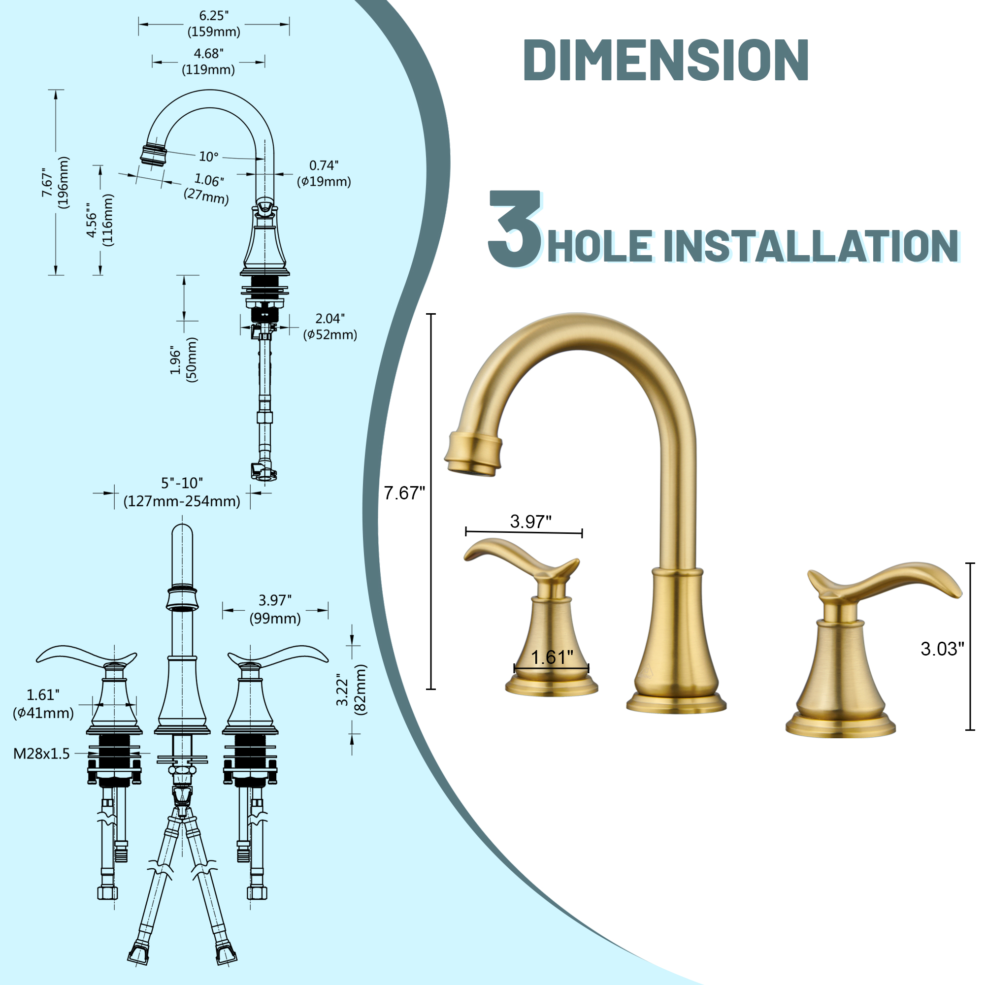 8 in. Widespread Double Handle Bathroom Sink Faucet with 360° Swivel Spout, Stainless Steel Drain Kit in Brushed Nickel/Oil Rubbed Bronze/Brushed Gold/Matte Black