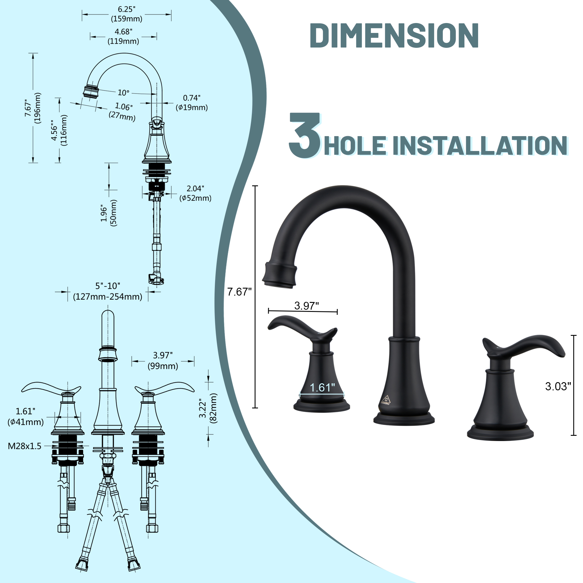 8 in. Widespread Double Handle Bathroom Sink Faucet with 360° Swivel Spout, Stainless Steel Drain Kit in Brushed Nickel/Oil Rubbed Bronze/Brushed Gold/Matte Black