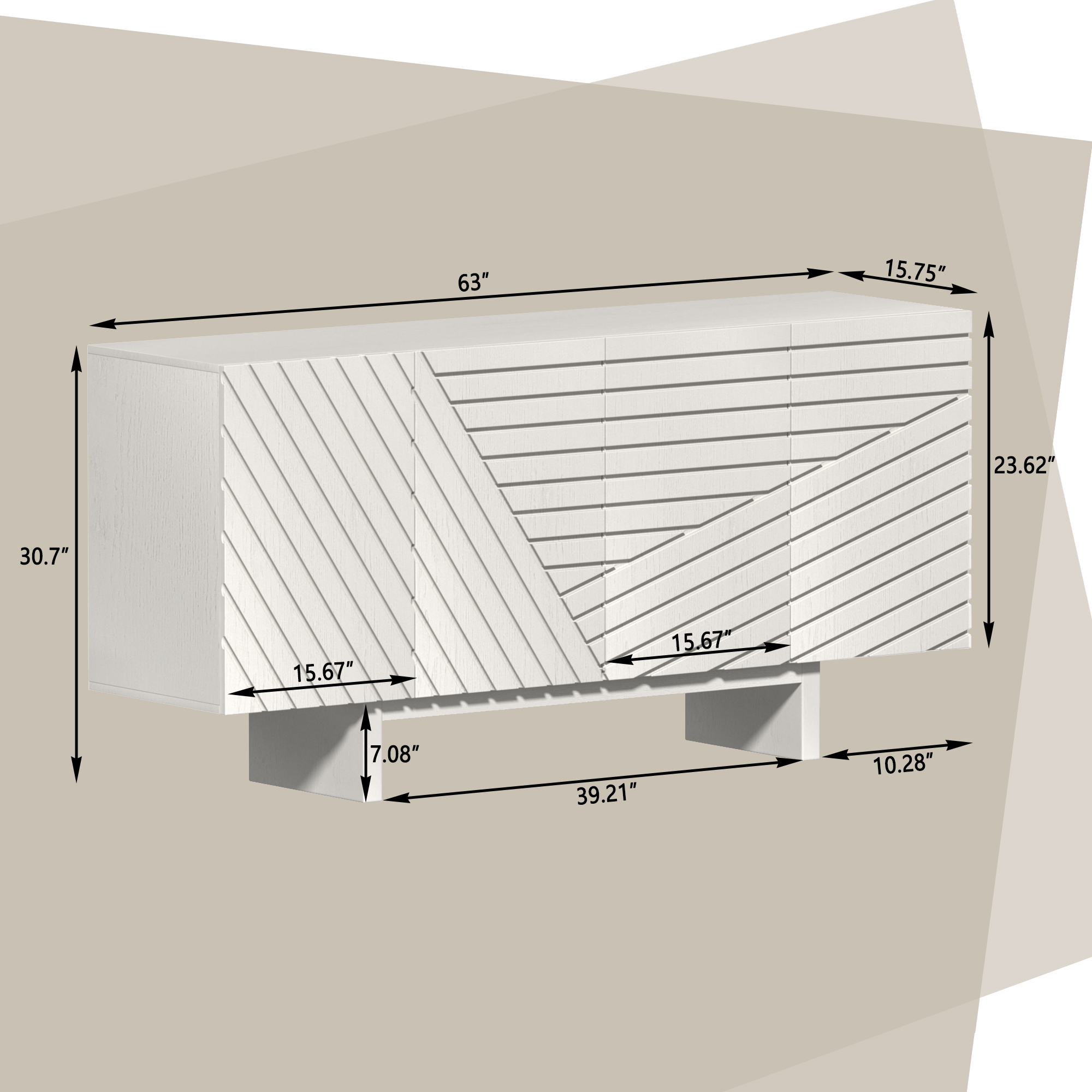 White/Brown MDF 4-Door 63 in. Wood Modern Grain Buffet Sideboard For Living Room, Foyer and Kitchen-Dining Room