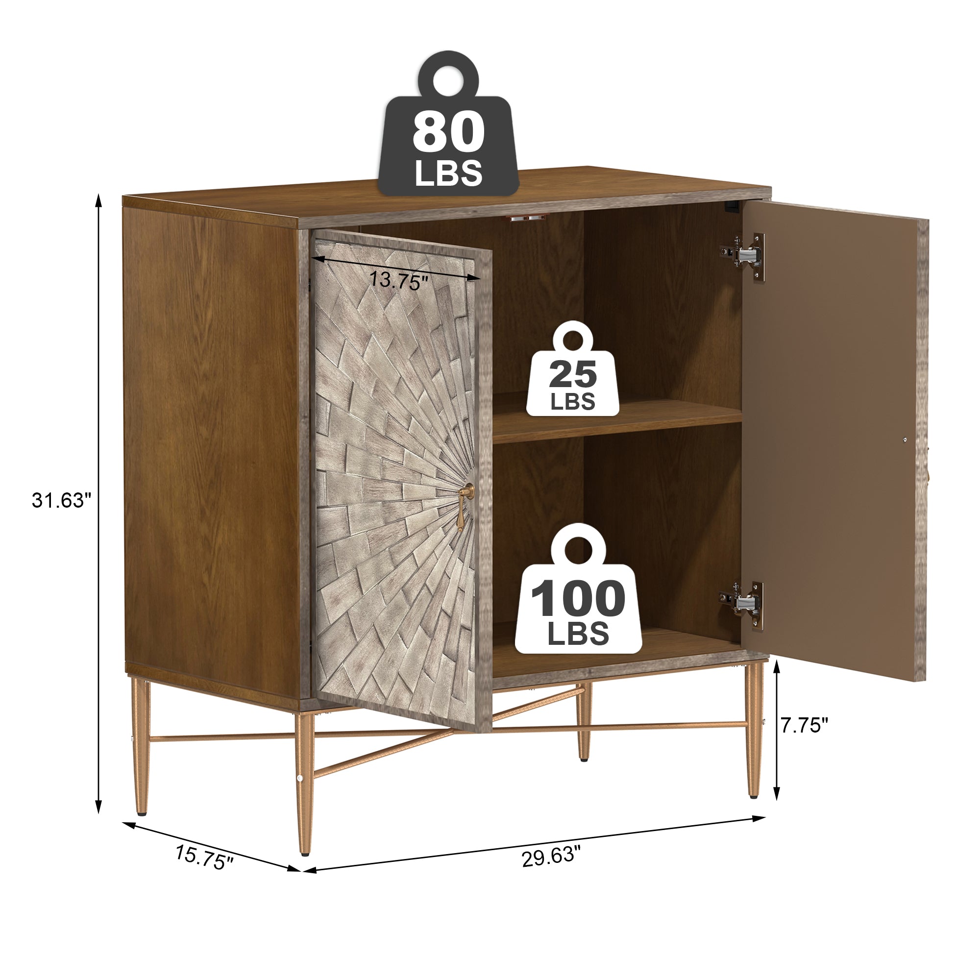 Clihome Kitchen Sideboard Buffet Table, Modern Sideboard Storage Cabinet with 2 Doors, Console Cupboard, Bookmatch Buffet for Living Room Entryway,